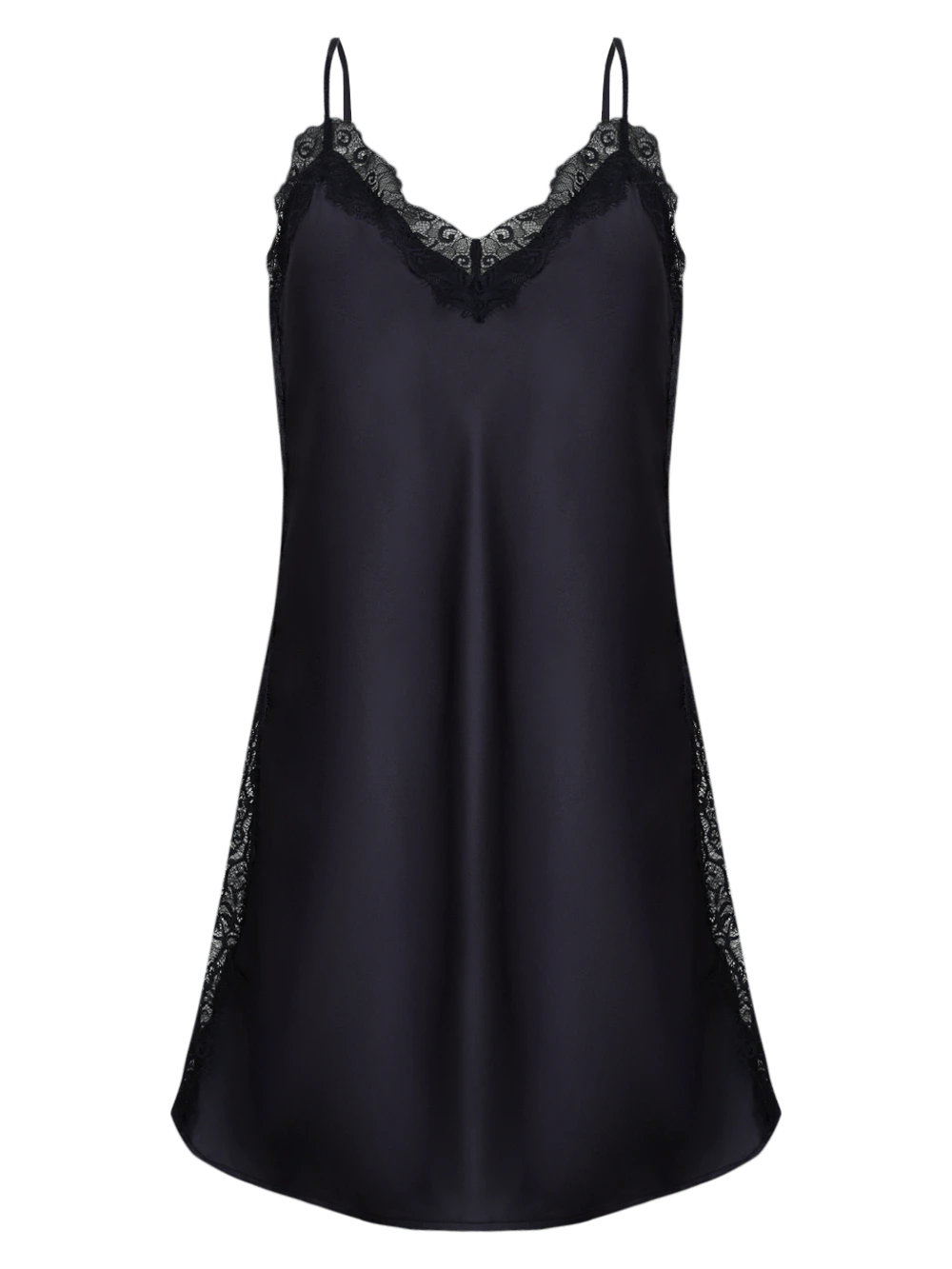 Camisola Curta Sem Manga Cetim Renda Angelina Preto