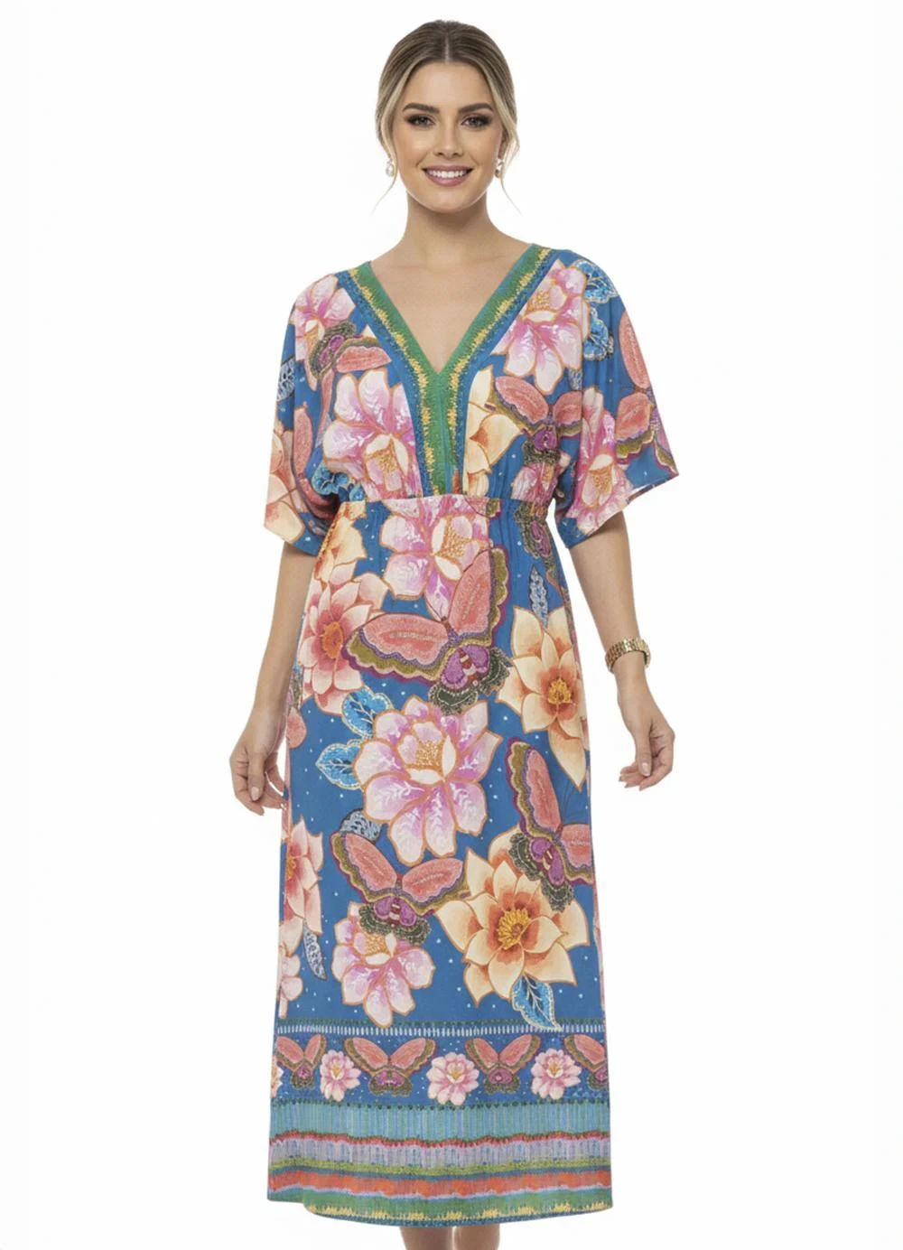 Quintess - Vestido Floral Natureza em Malha Fria