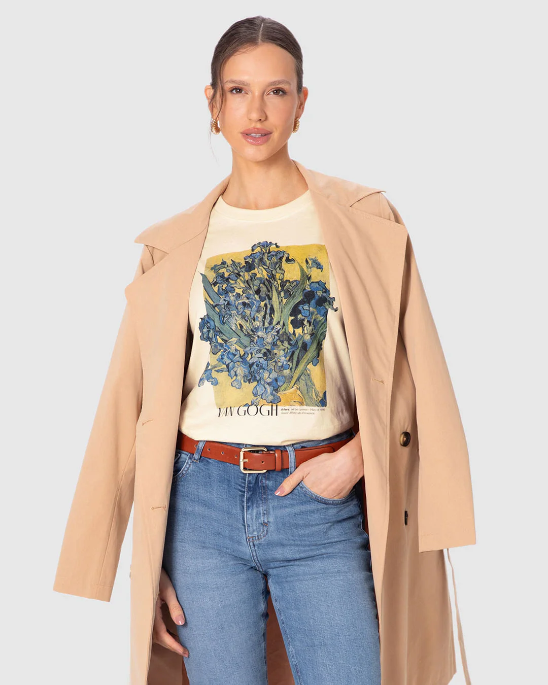 Camiseta Feminina Alongada Especial Van Gogh Irises Em Algodão