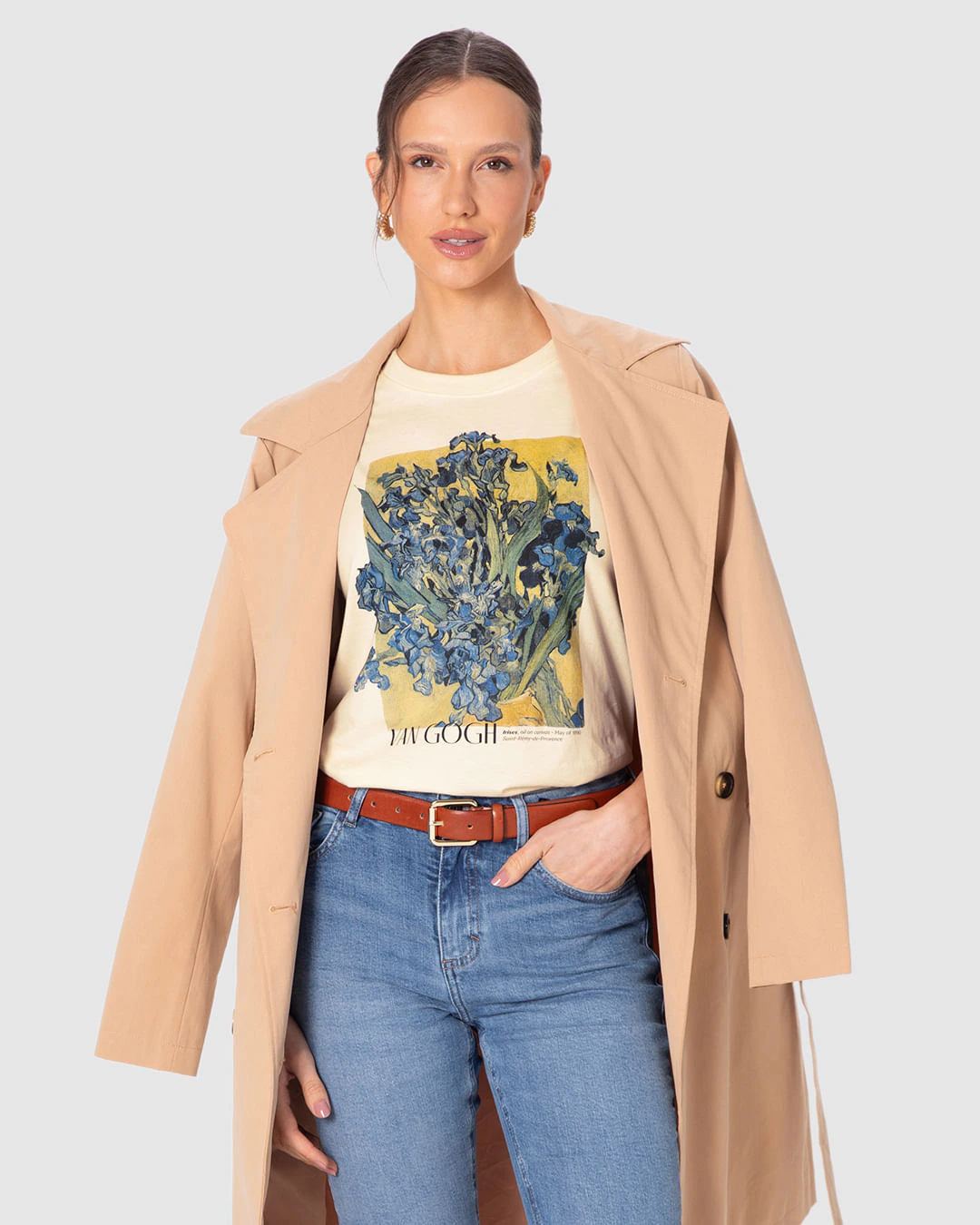 Camiseta Feminina Alongada Especial Van Gogh Irises Em Algodão