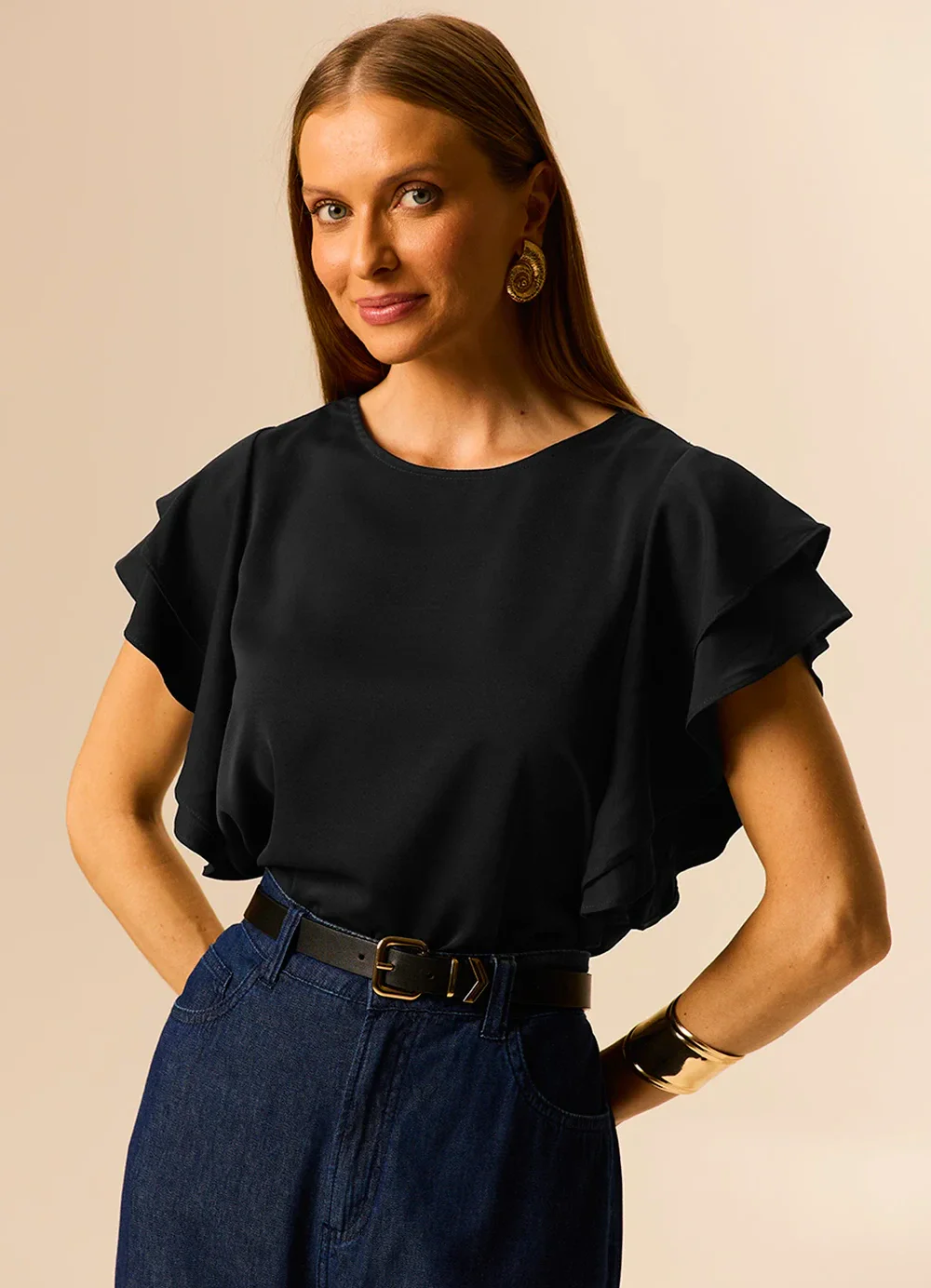 Malwee - Blusa Babados Preto
