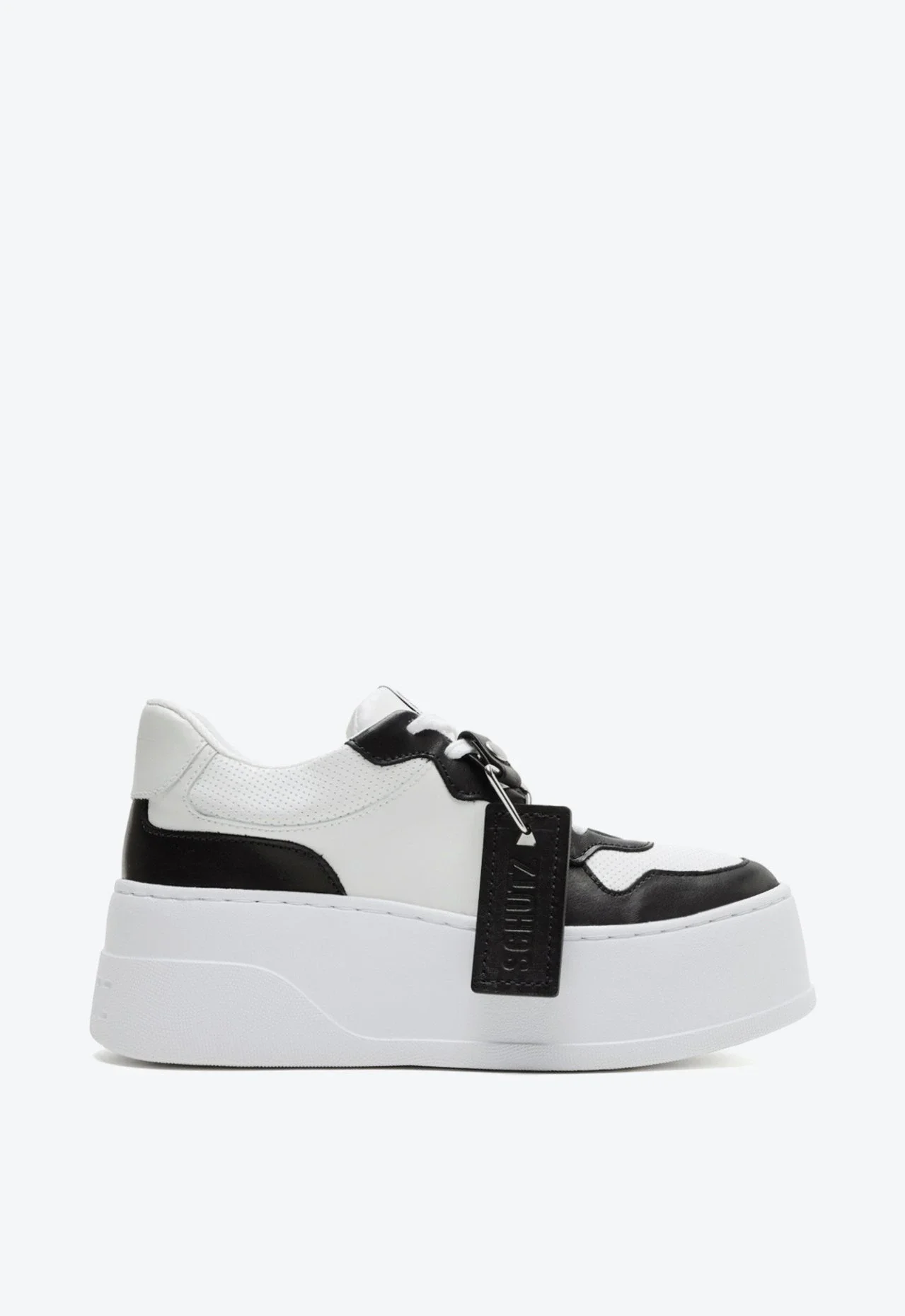 Tênis Plataforma Couro Branco e Preto