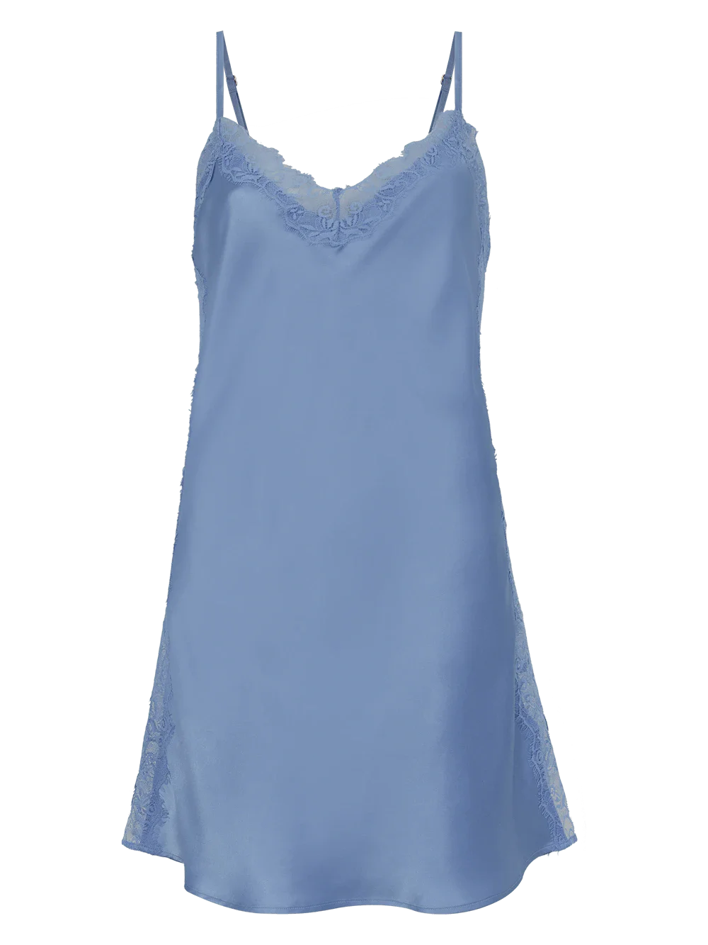 Camisola Curta Sem Manga Cetim Renda Angelina Azul Bel Air