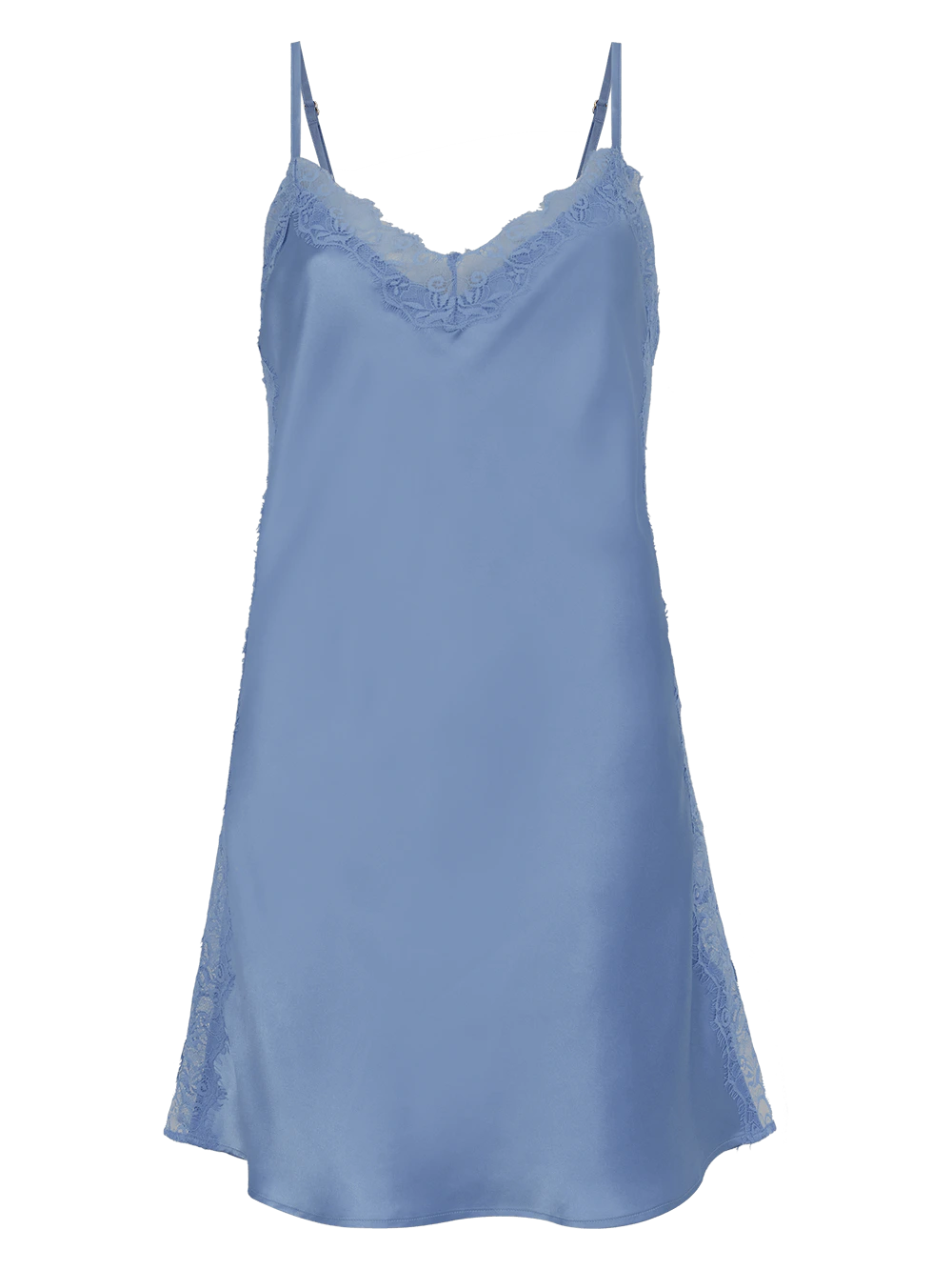Camisola Curta Sem Manga Cetim Renda Angelina Azul Bel Air