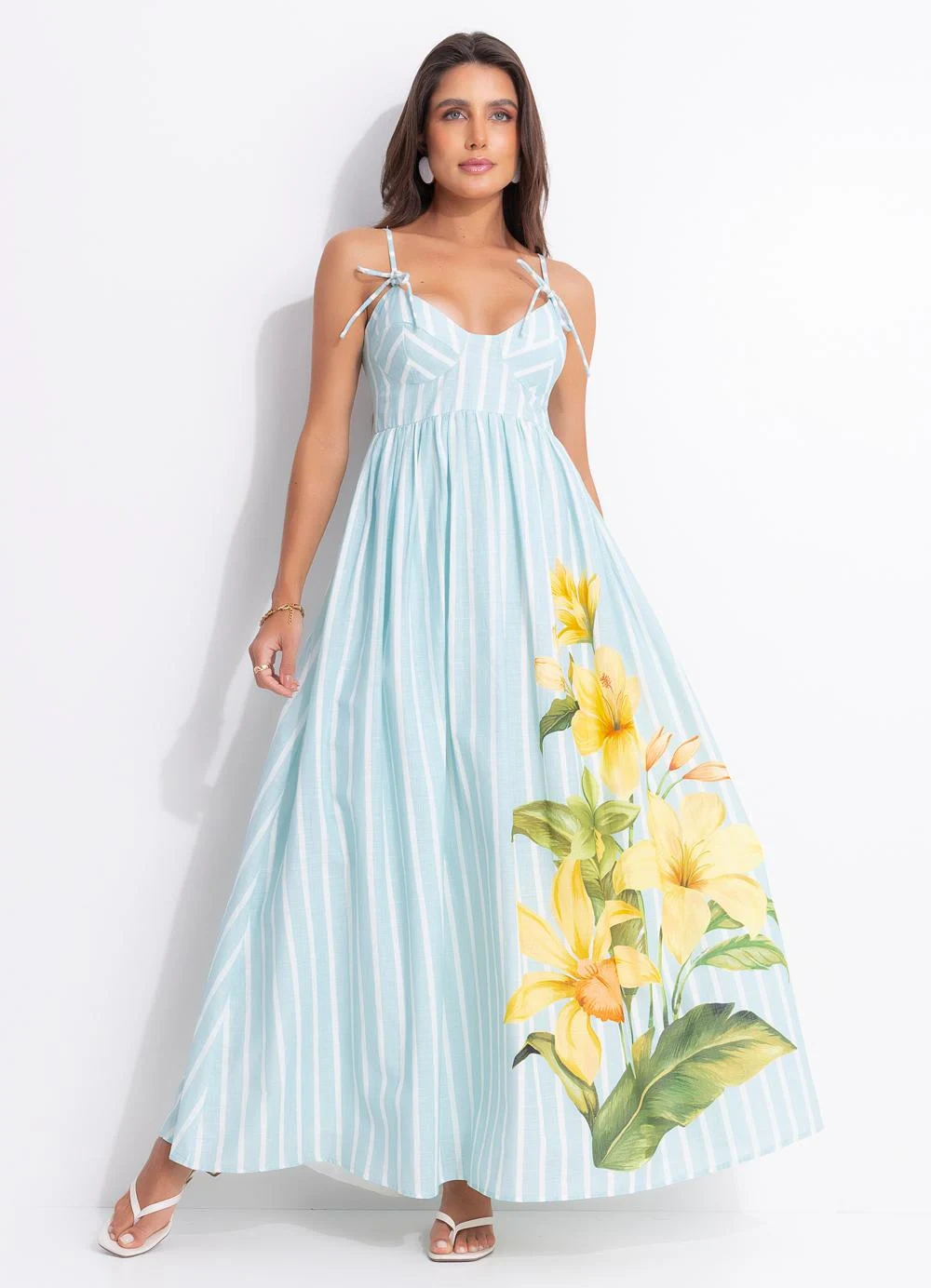 Farm - Vestido Longo Listra Alexia Azul