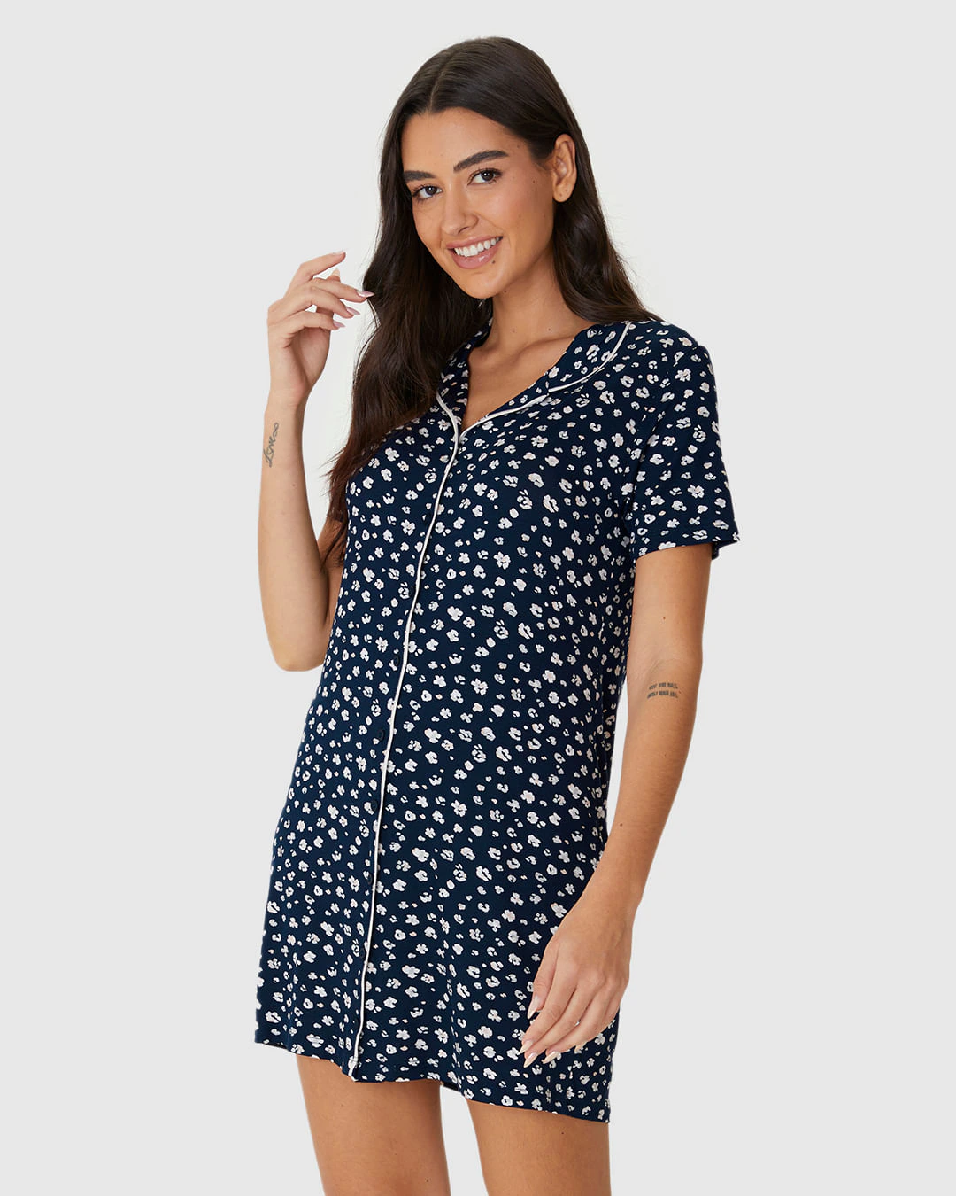 Camisola Americana Feminina Estampada Abotoamento Frontal Em Viscose Stretch