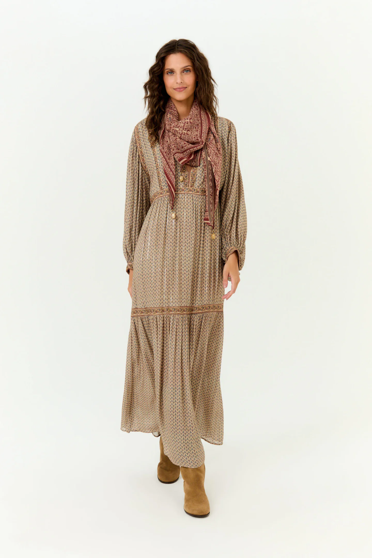 Vestido Midi Manga Estampa Geranium