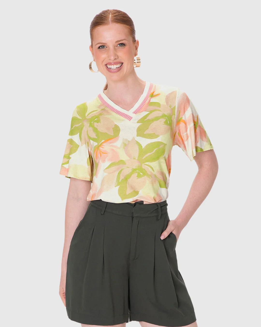 Blusa Ampla Feminina Decote V Retilínea Em Malha Viscolinho Stretch