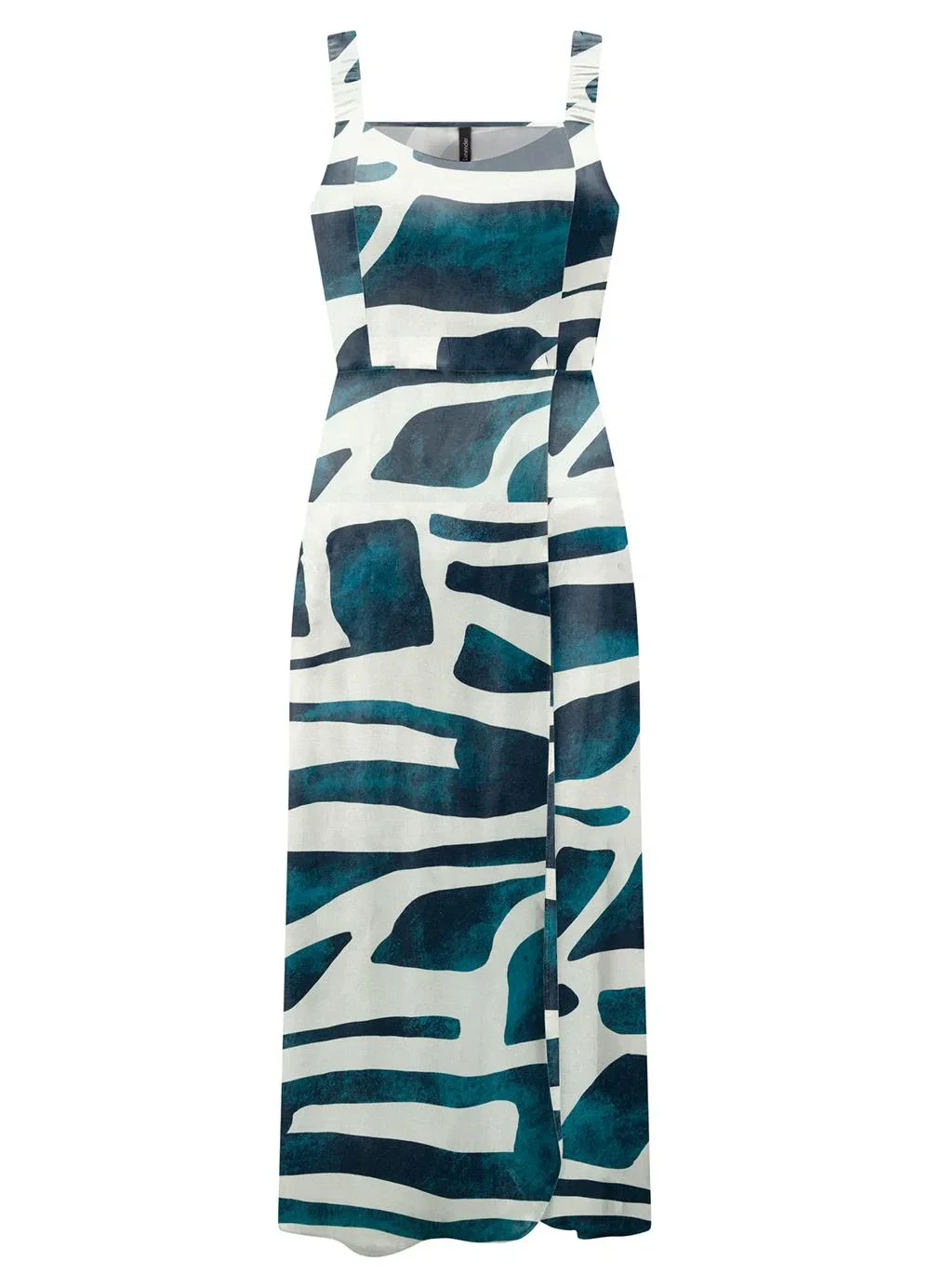 Lunender - Vestido Midi Chá Estampado com Alças Azul