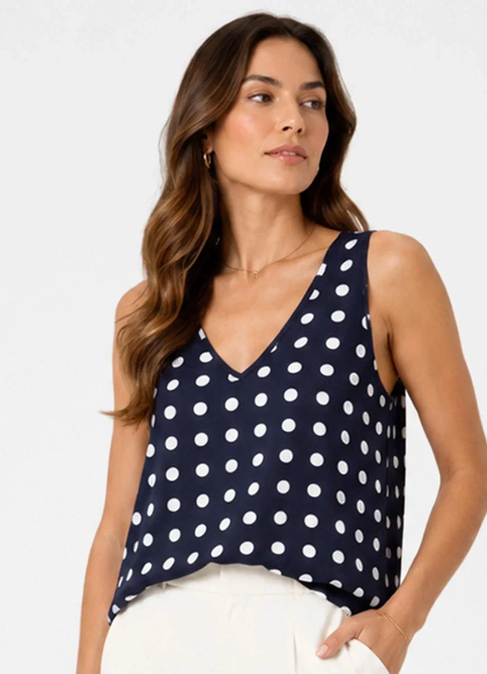 Infinita Cor - Regata Feminina com Decote em V Azul