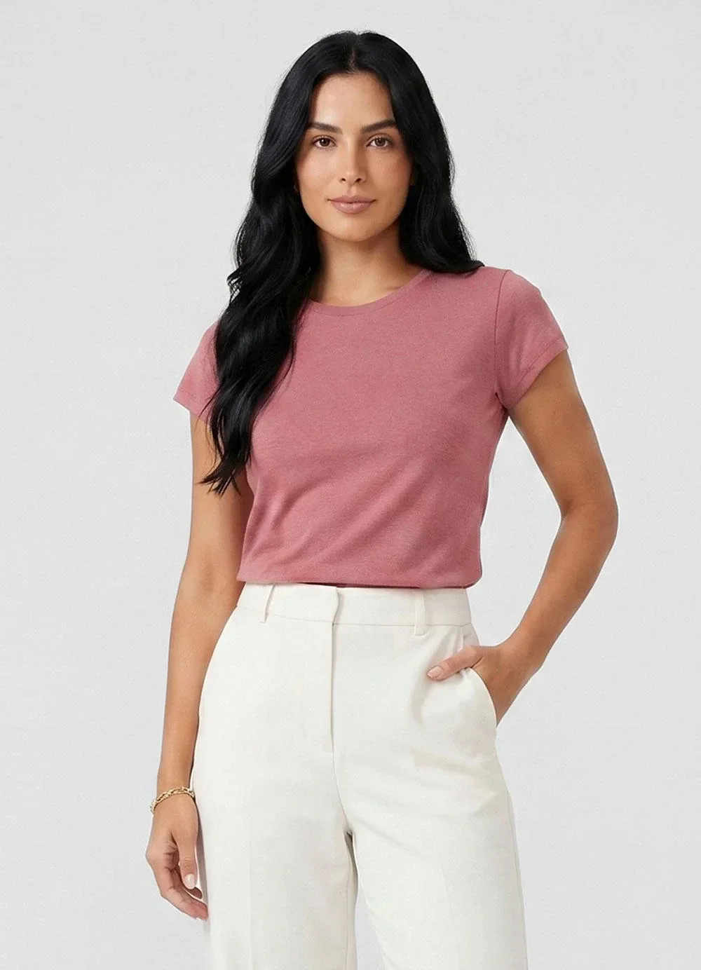 Infinita Cor - Blusa Feminina Básica Algodão Rosa