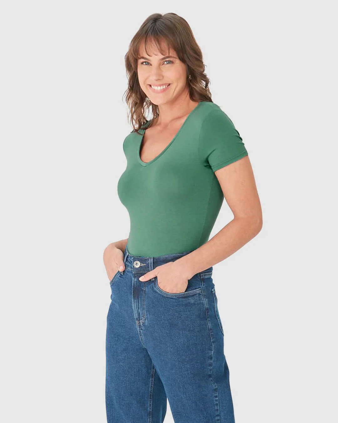 Blusa Básica Feminina Decote V Em Viscose Stretch