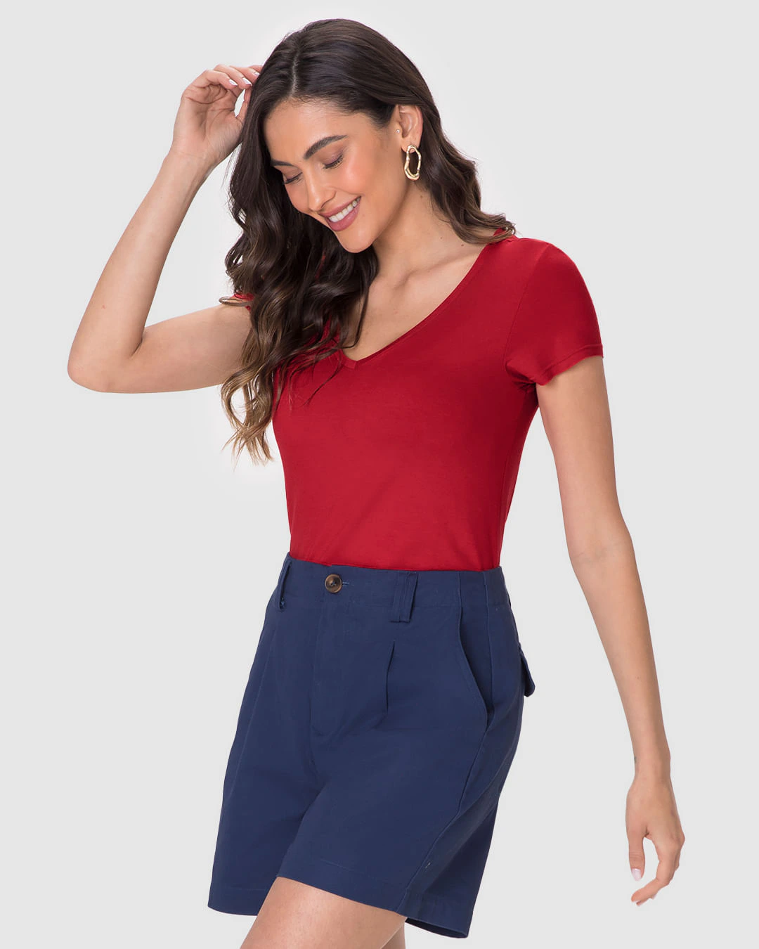 Blusa Básica Feminina Mullet Decote V Em Viscose Stretch