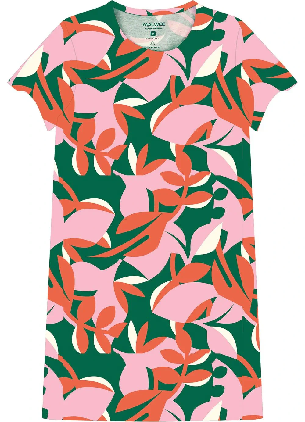 Malwee - Vestido Folhagens em Malha Laranja
