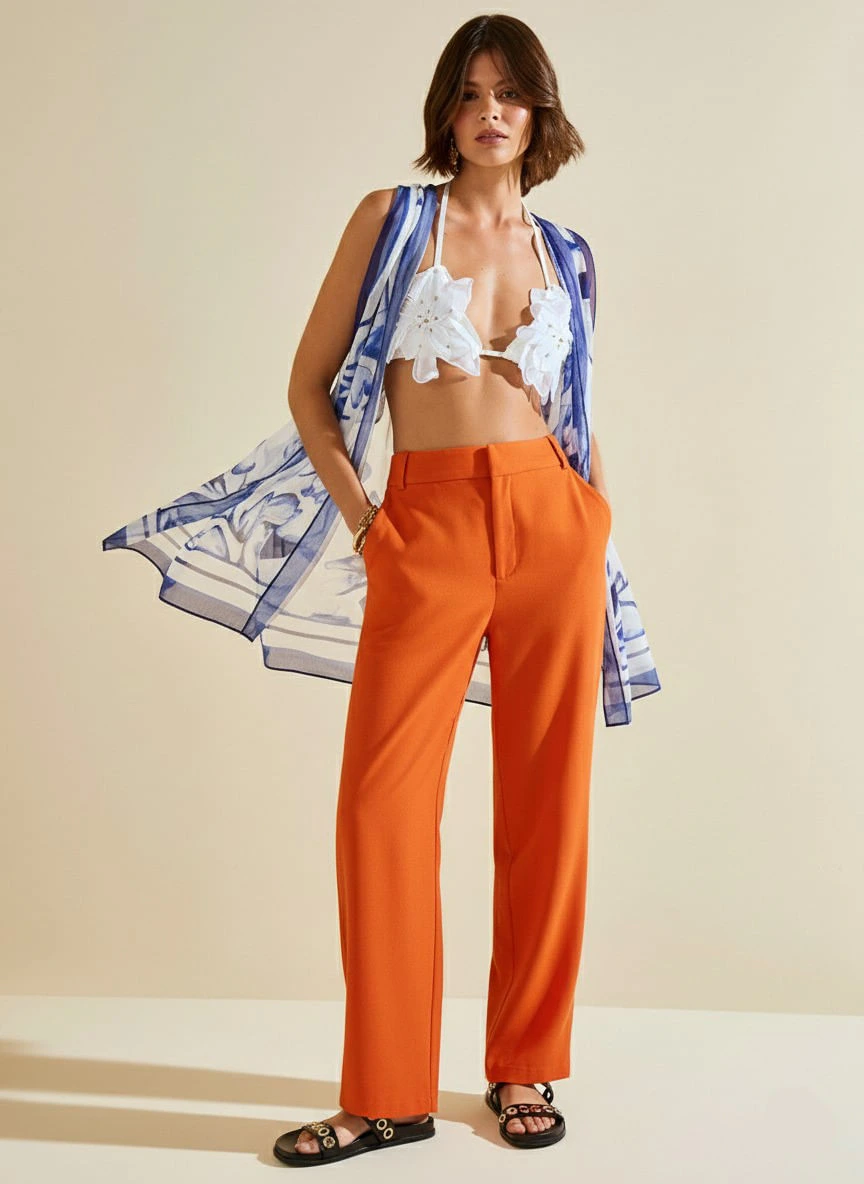 Calça Morena Rosa Reta Alta Laranja