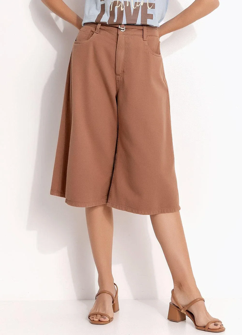 Quintess - Jorts Jeans Marrom em Sarja