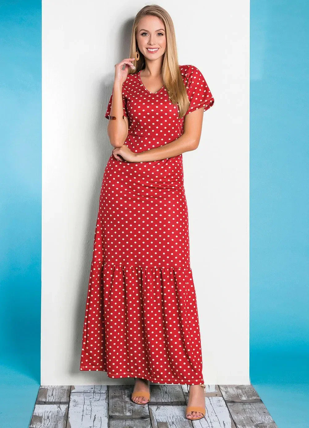 Rosalie - Vestido Poá Vermelha com Babado