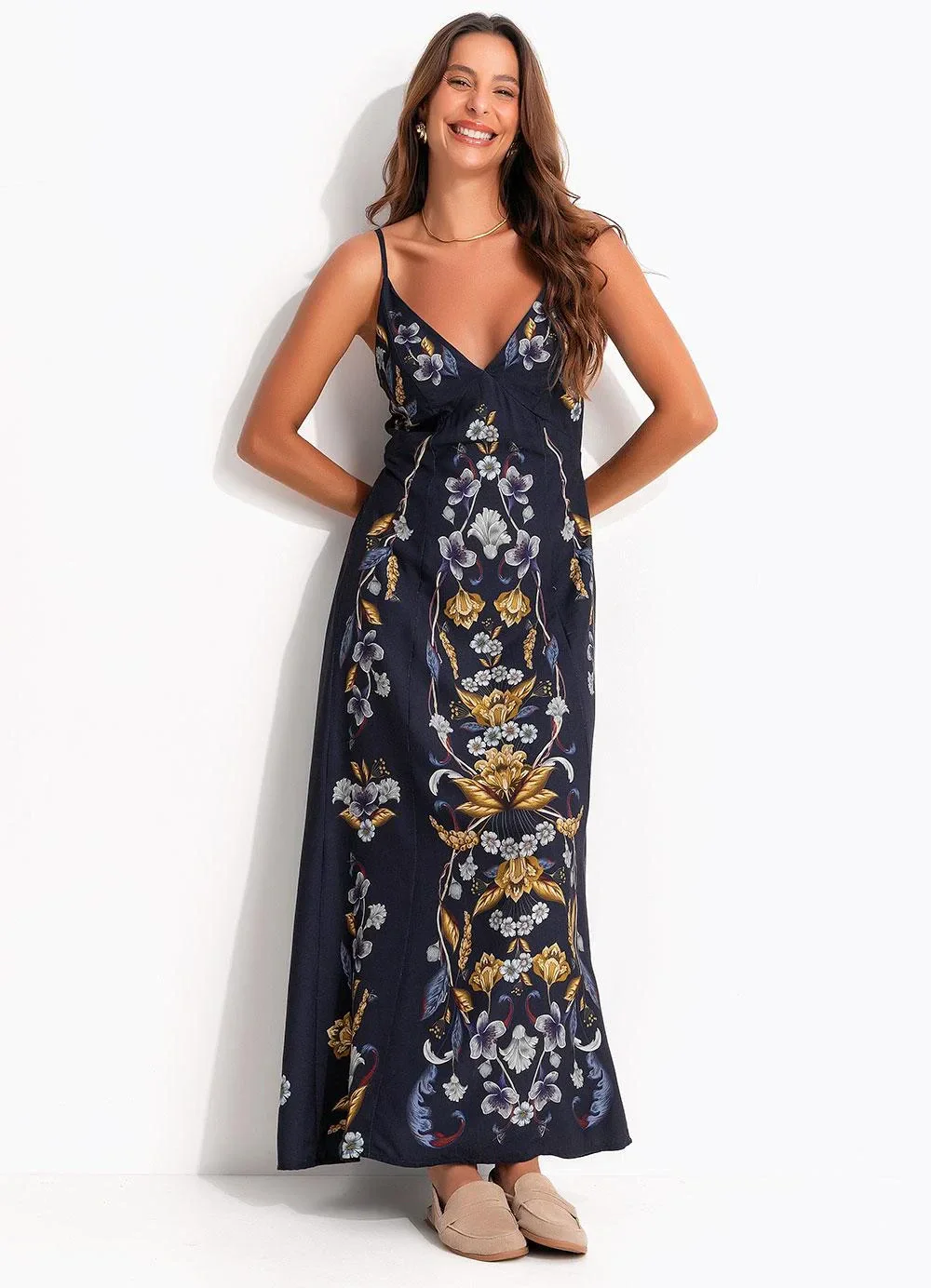 Farm - Vestido Alça Floral Maye Azul