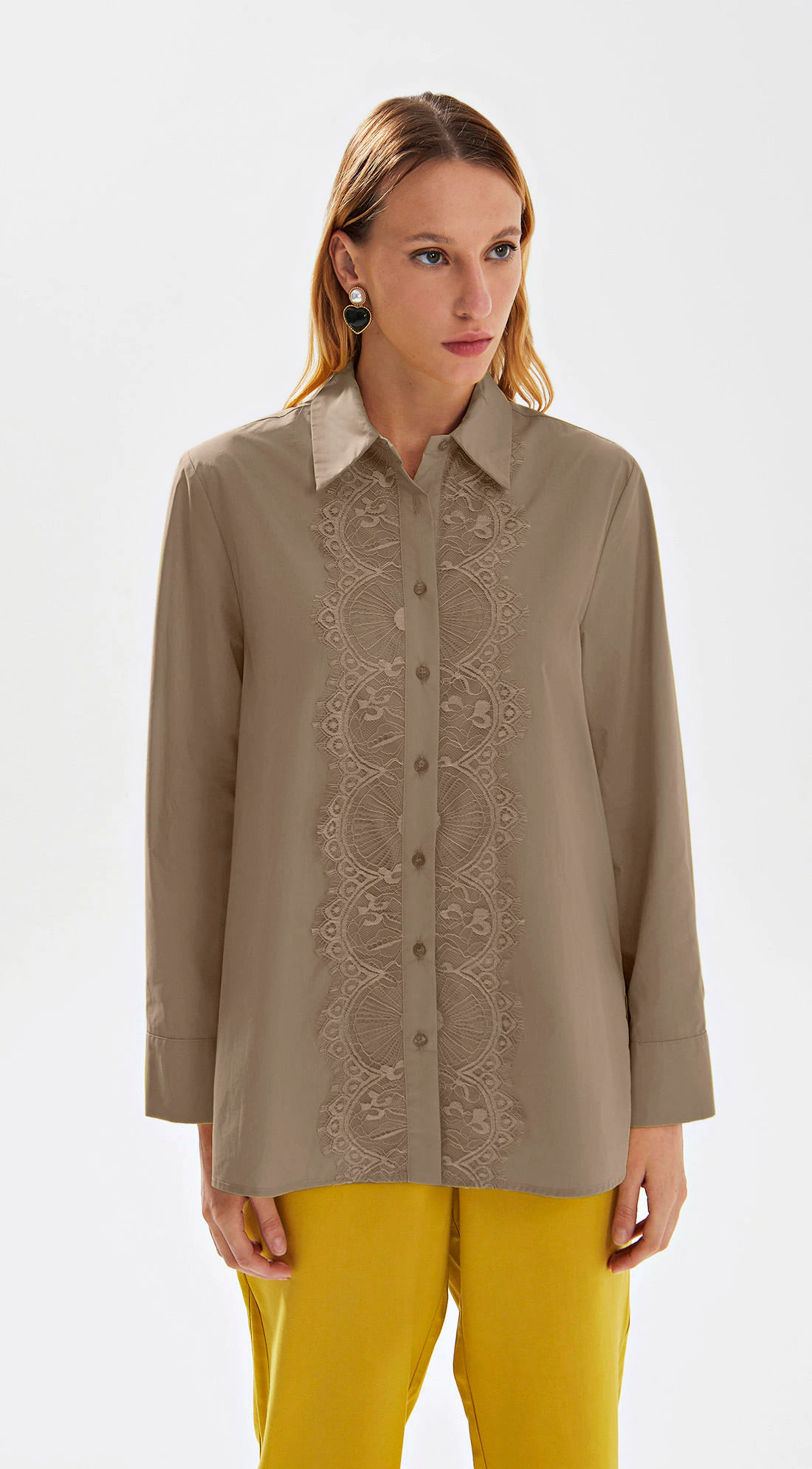 Camisa Iódice Manga Longa Detalhe Renda Off White