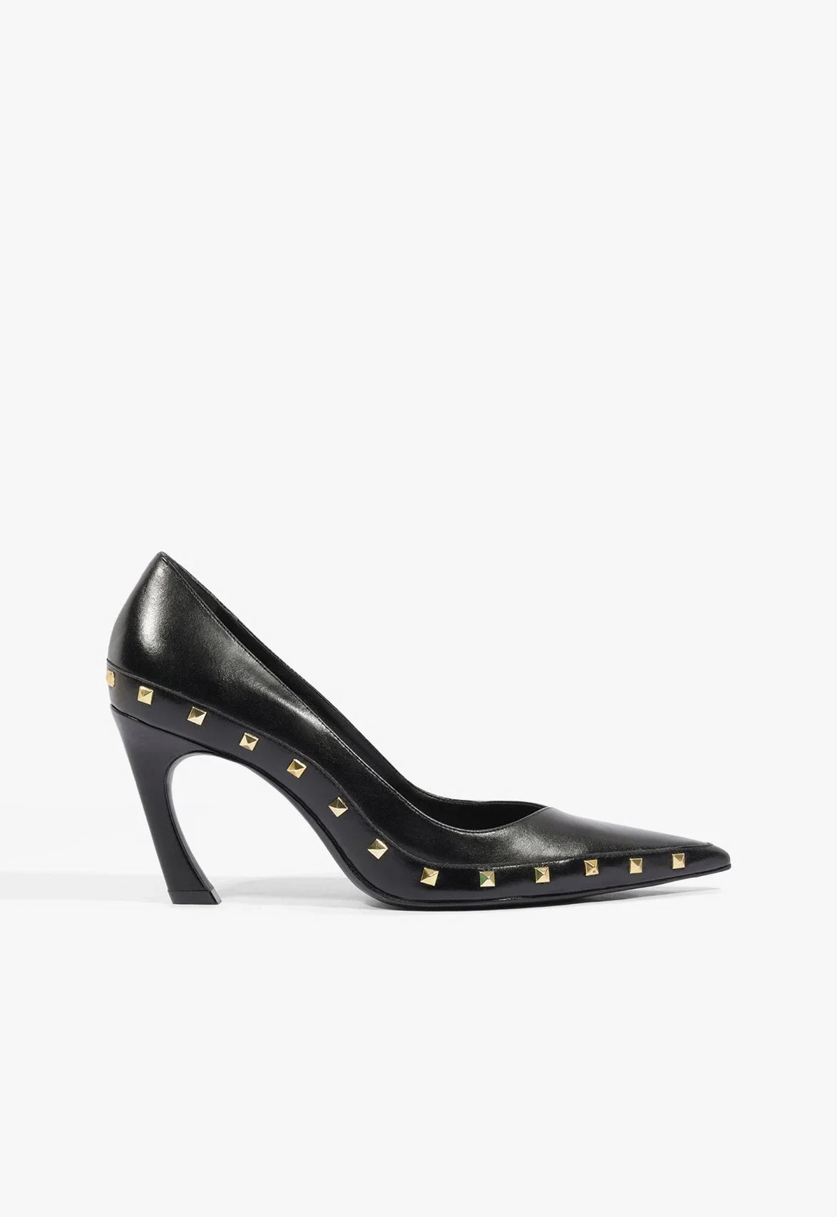Scarpin Lexi Studs Salto Alto Couro Preto