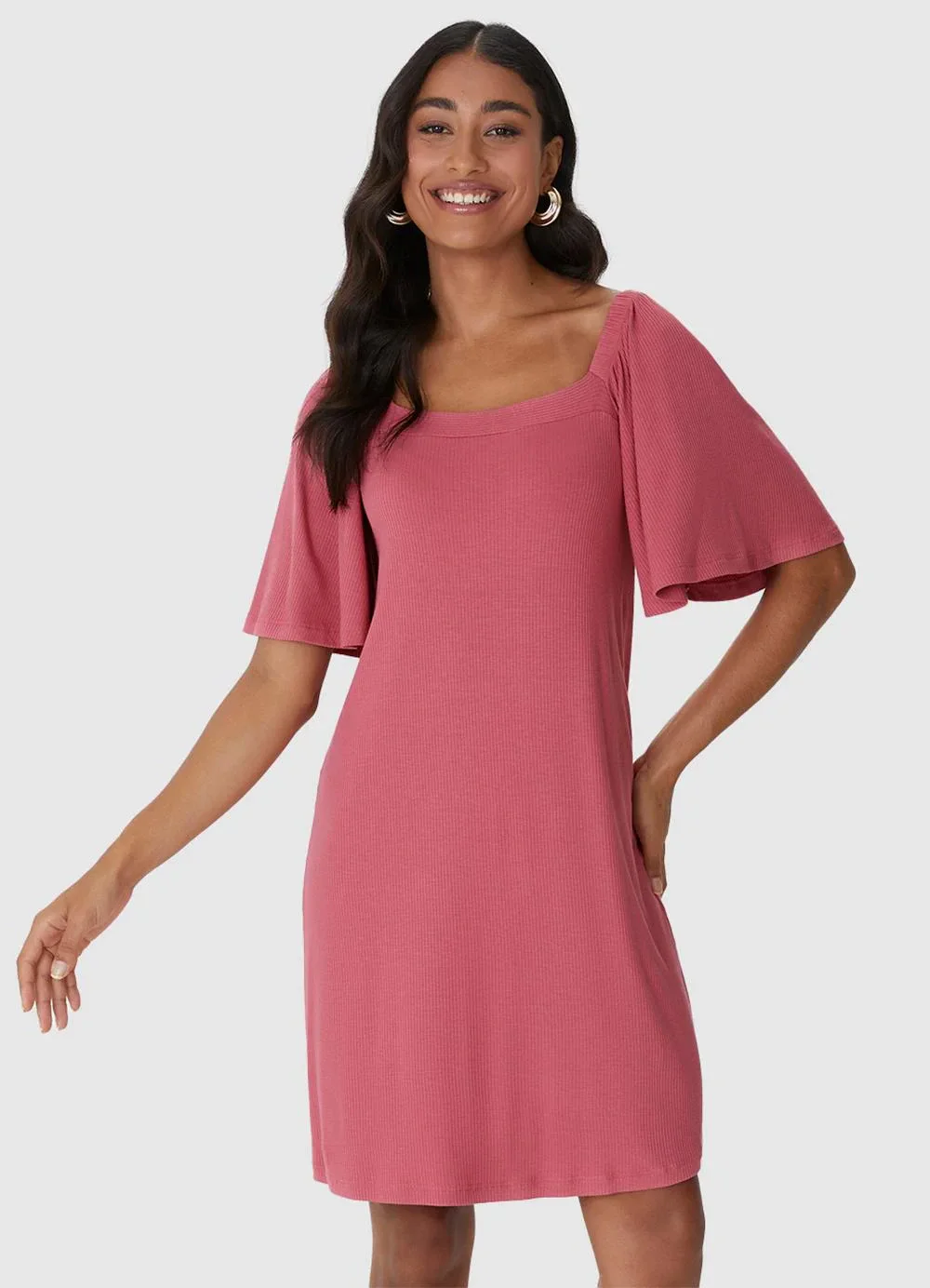 Malwee - Vestido Evasê Canelado Rosê