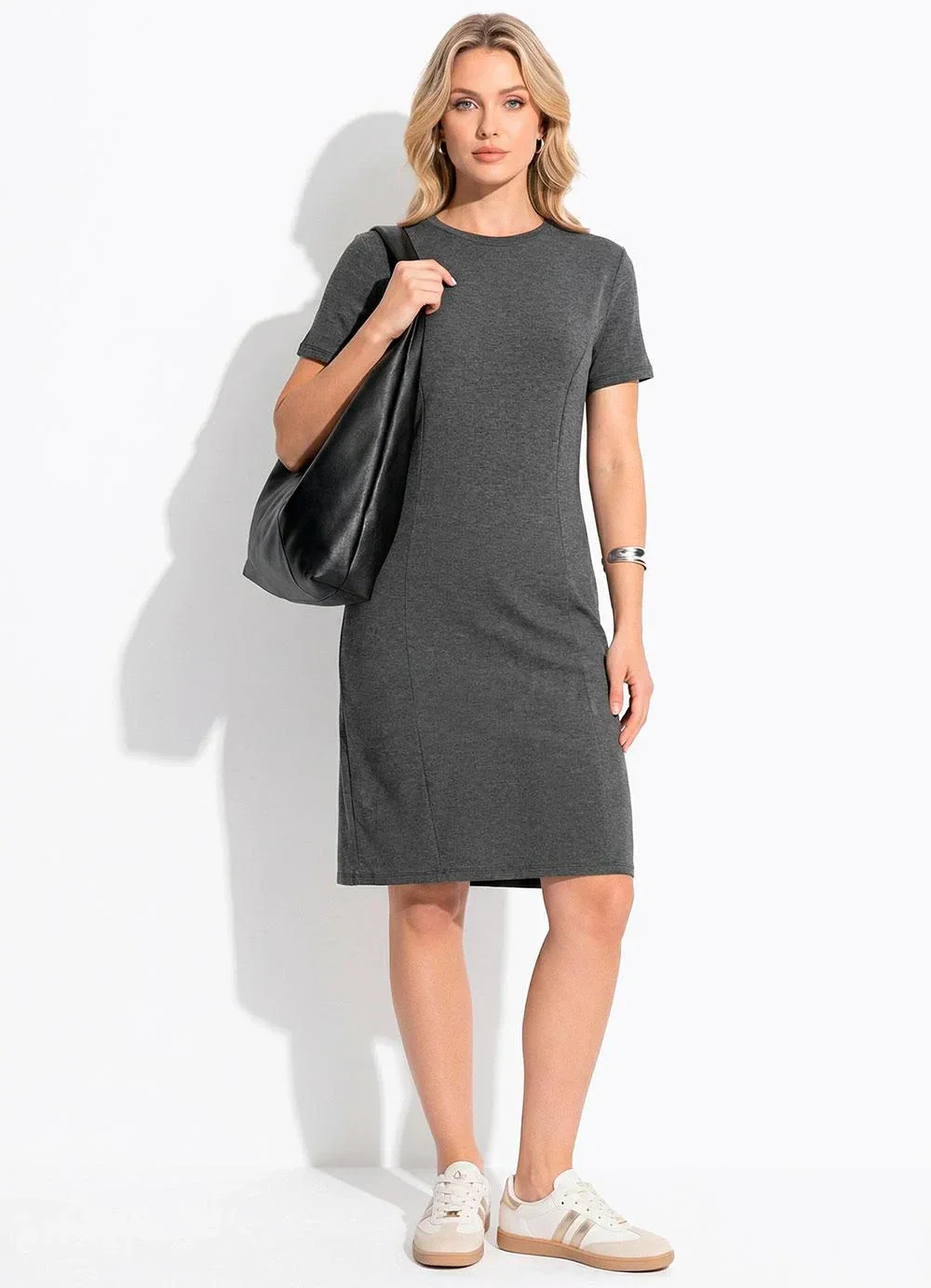 Quintess - Vestido Cinza em Moletinho de Viscose