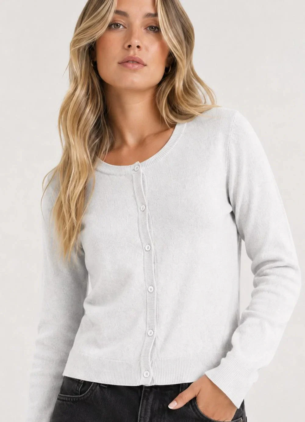 Infinita Cor - Cardigan Feminino em Tricot Branco