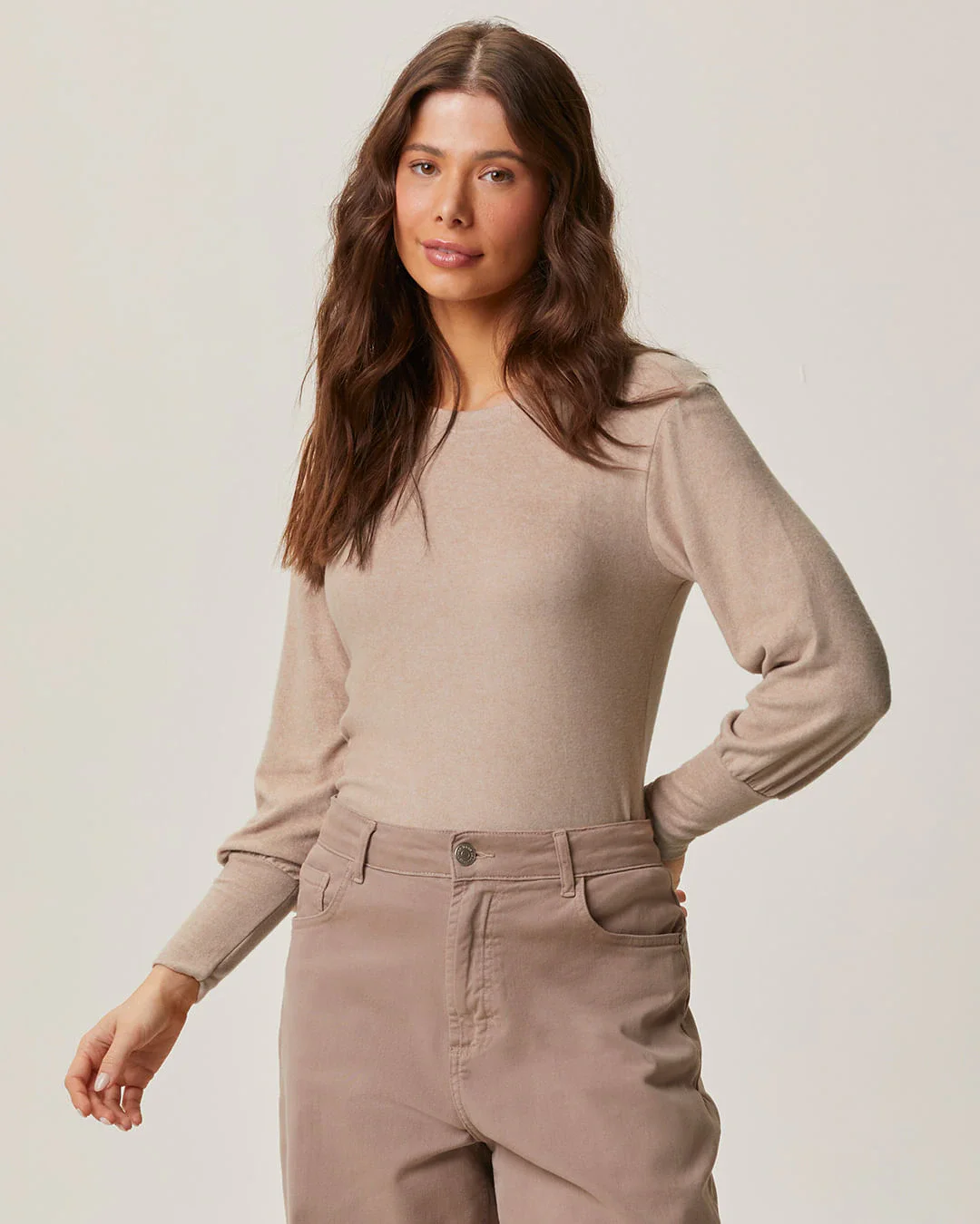 Blusa Feminina Básica Manga Longa Detalhe Punho Em Malha Térmica