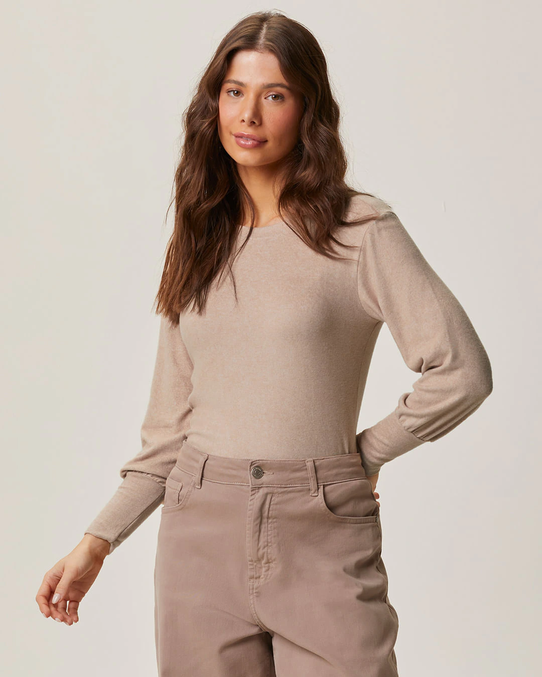 Blusa Feminina Básica Manga Longa Detalhe Punho Em Malha Térmica
