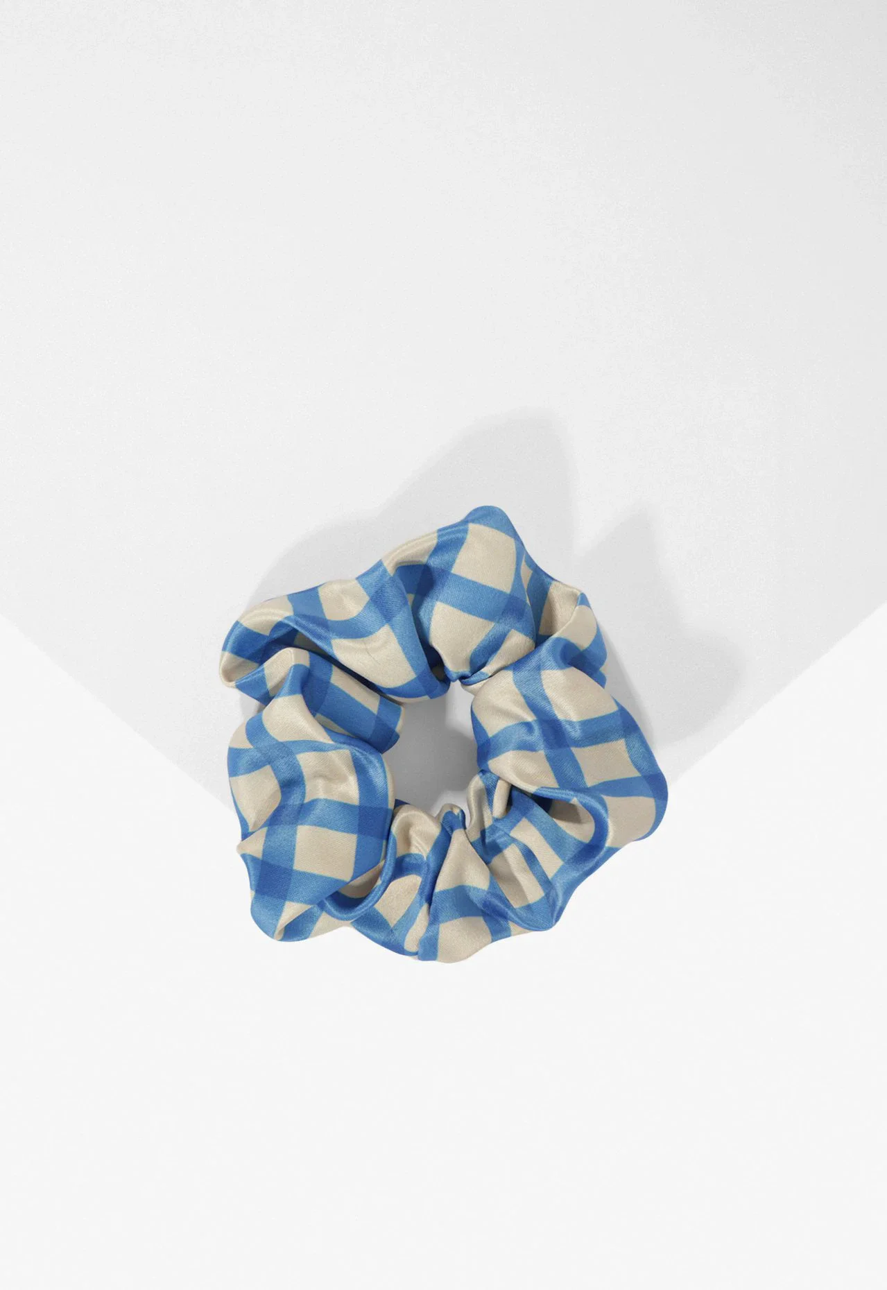 Scrunchie Cabelo Tecido Xadrez Azul