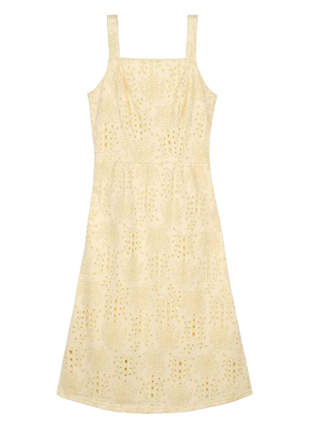 Marialícia - Vestido Feminino Midi Tropical Devorê Amarelo