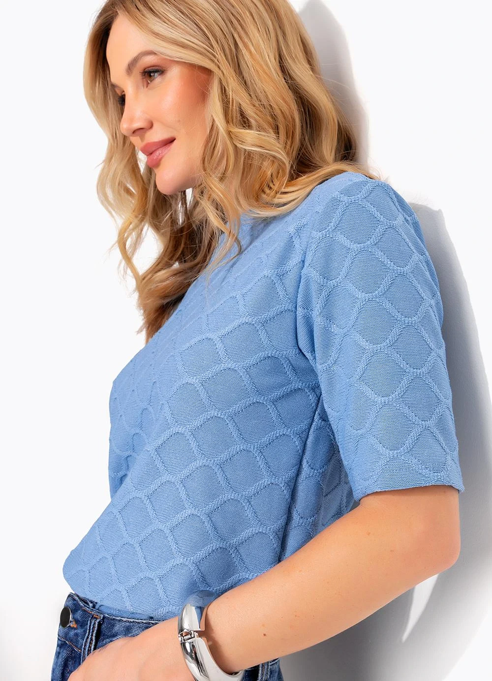 Quintess - Blusa Azul em Malha Tricô