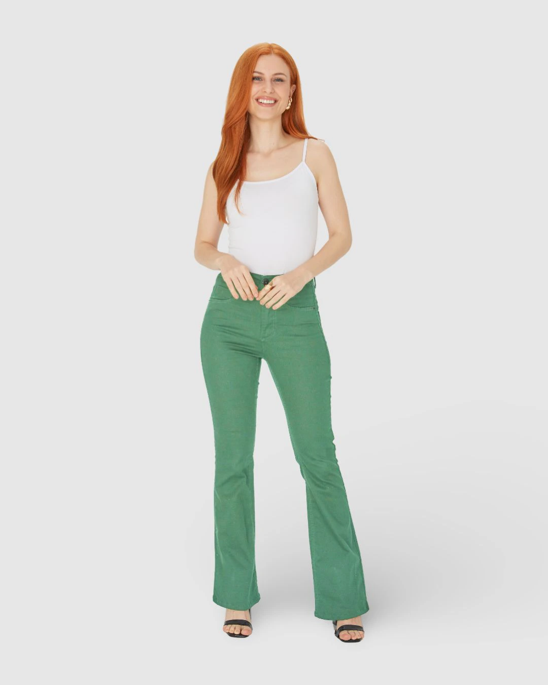 Calça Flare Feminina Cintura Alta Em Sarja Com Elastano