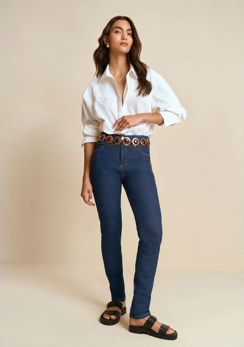 Calça Morena Rosa Skinny Média Azul