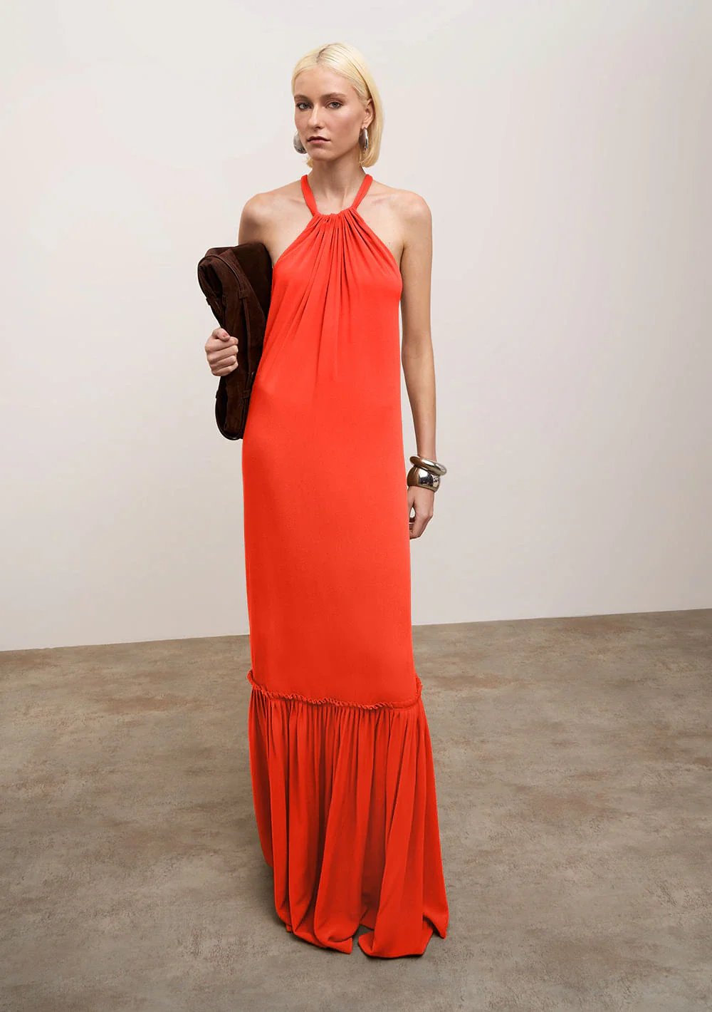 Vestido Iódice Solto Cava Francesa Sem Manga Longo Vermelho