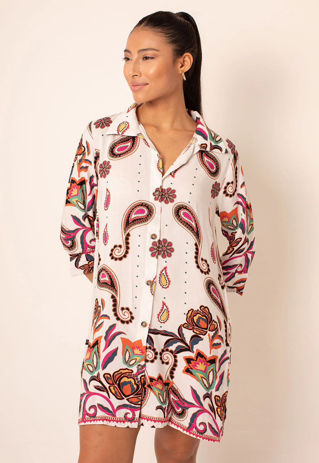 Camisão Feminino Com Botão Universe - Pink Pasley