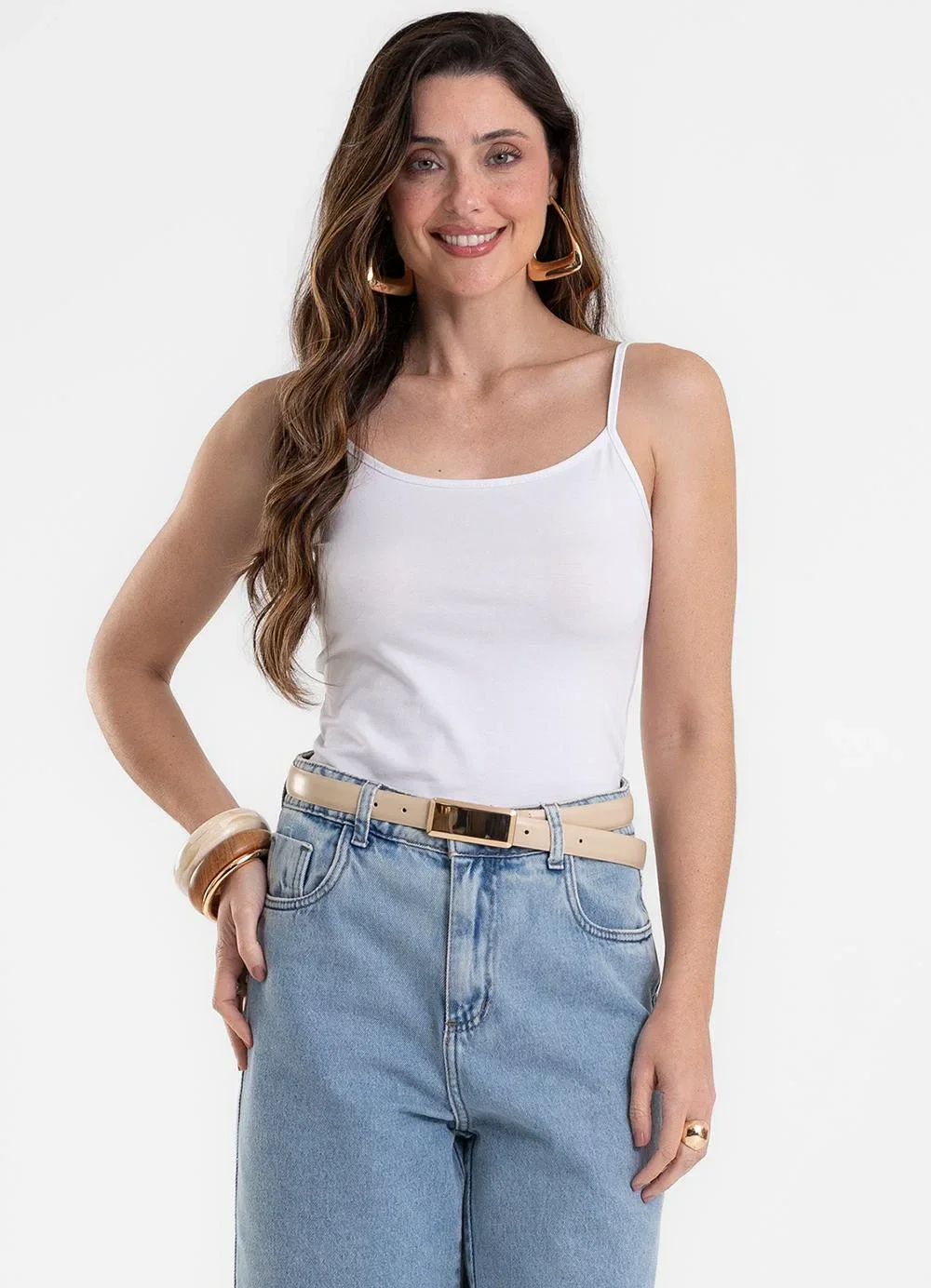 Rovitex - Blusa de Alça Feminina Justa em Cotton Branco
