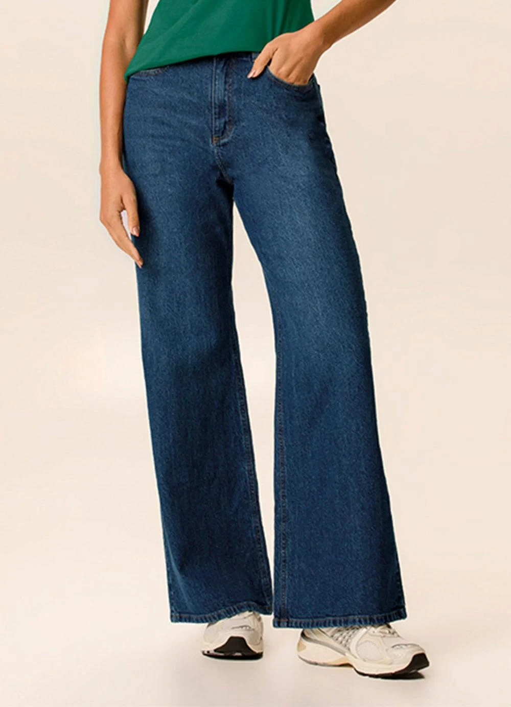Malwee - Calça Wide Leg Jeans Azul