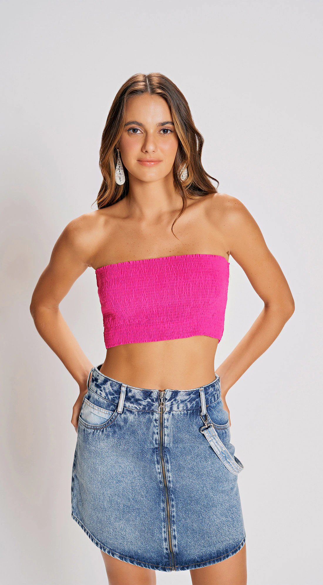 Saia Zinco Curta Five Pockets Com Recorte Jeans
