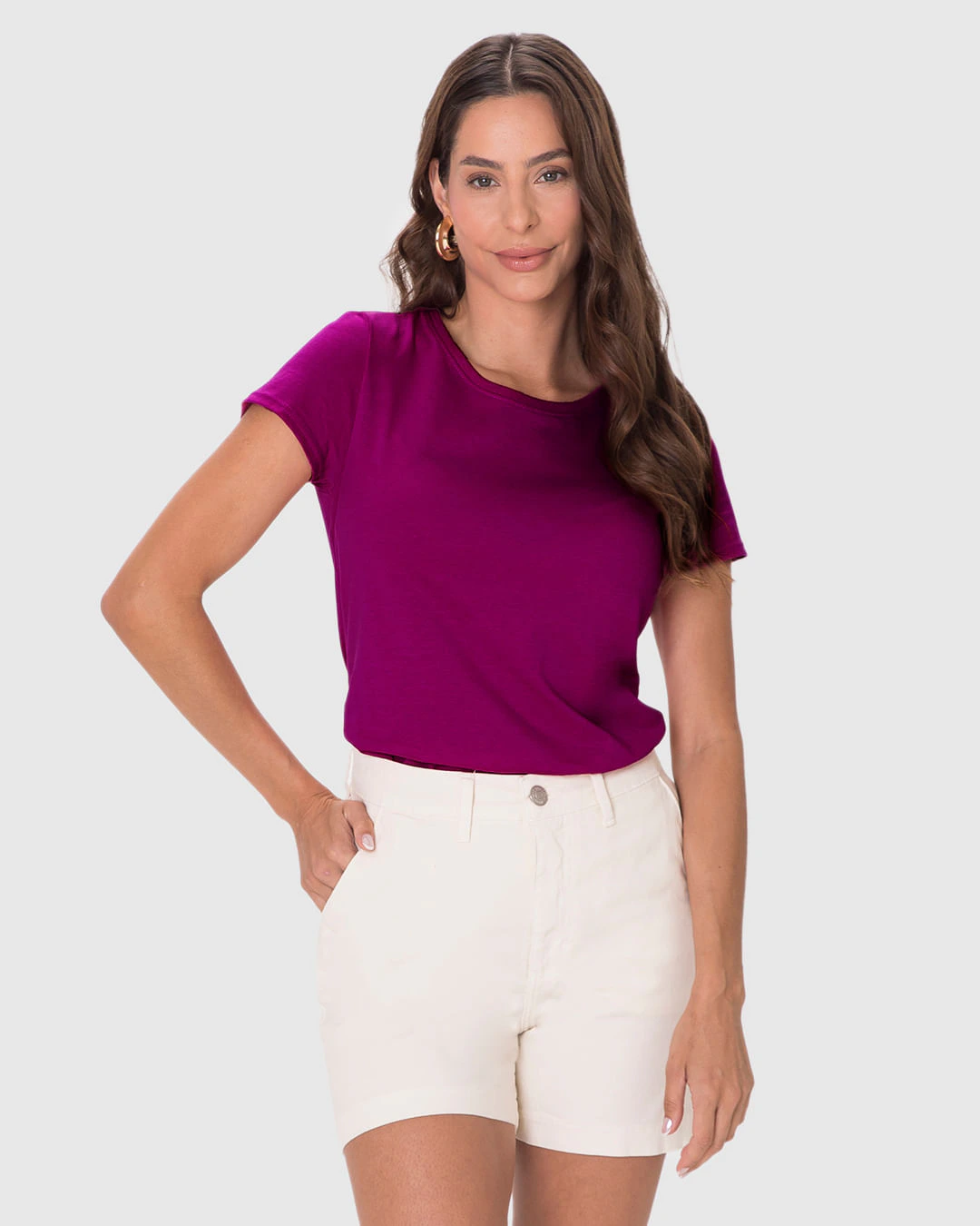 Camiseta Básica Feminina Slim Em Algodão