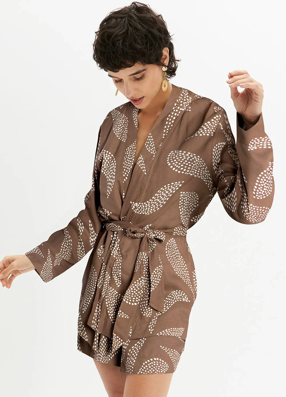 bonprix - Kimono Folhagem Pontilhada em Linho