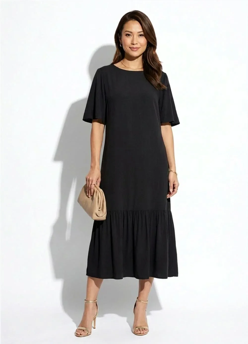 Marialícia - Vestido Feminino com Decote Canoa Preto