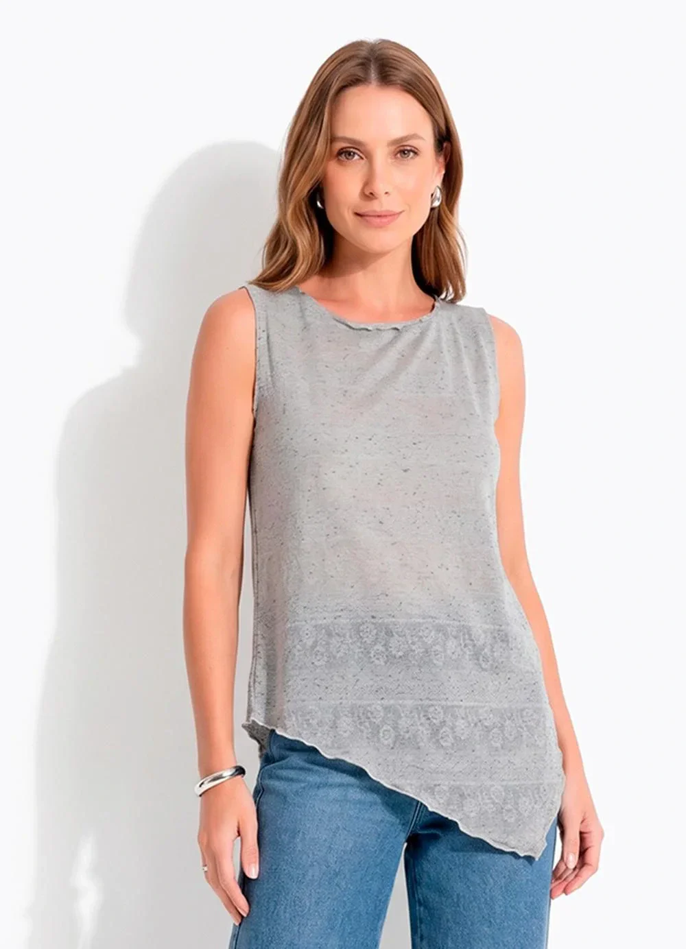 Quintess - Blusa Cinza em Malha Devorê