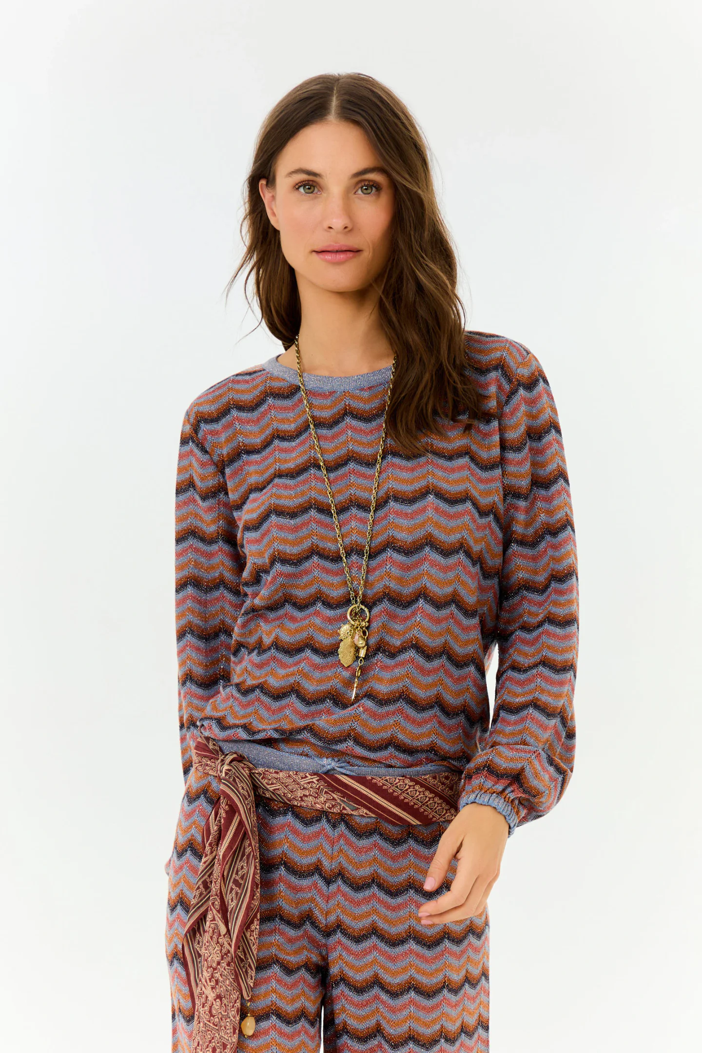 Blusa Tricot Manga Longa Chevron