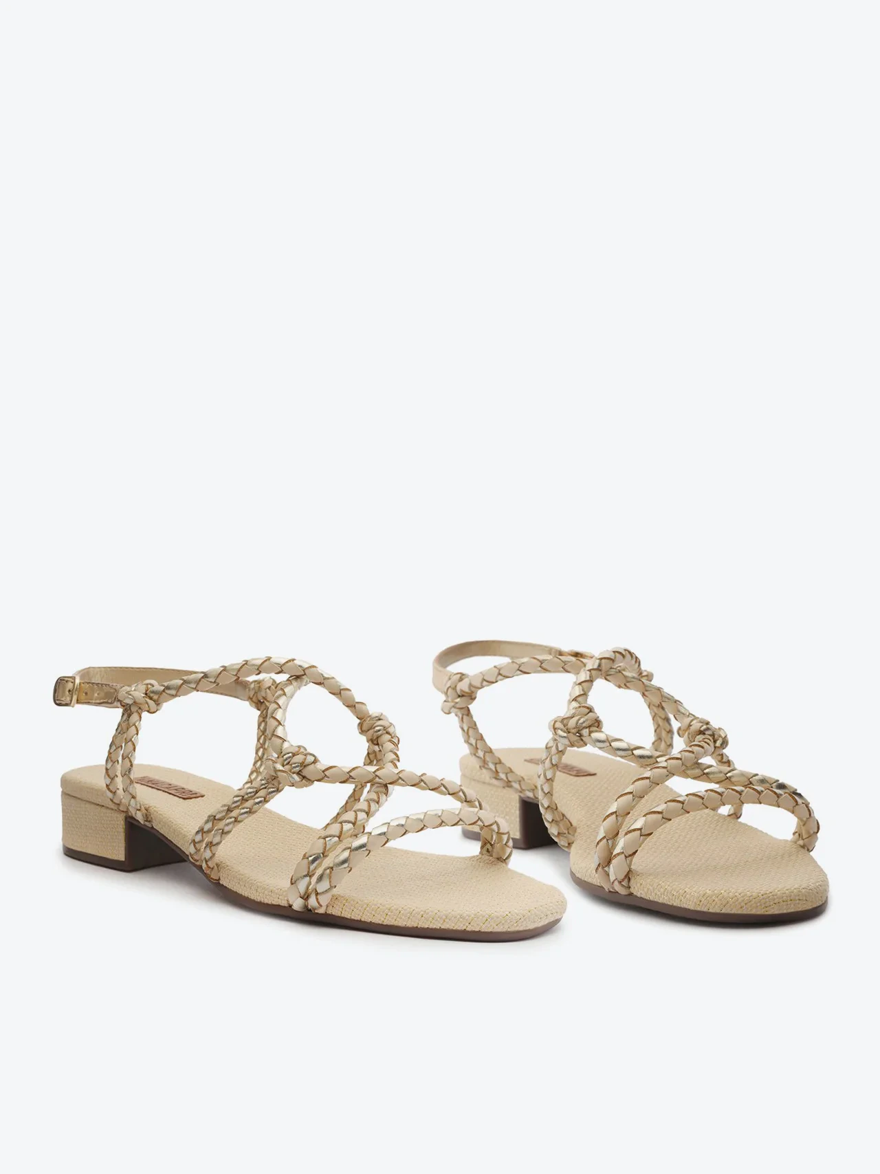 Sandália Salto Bloco Boho Dourada