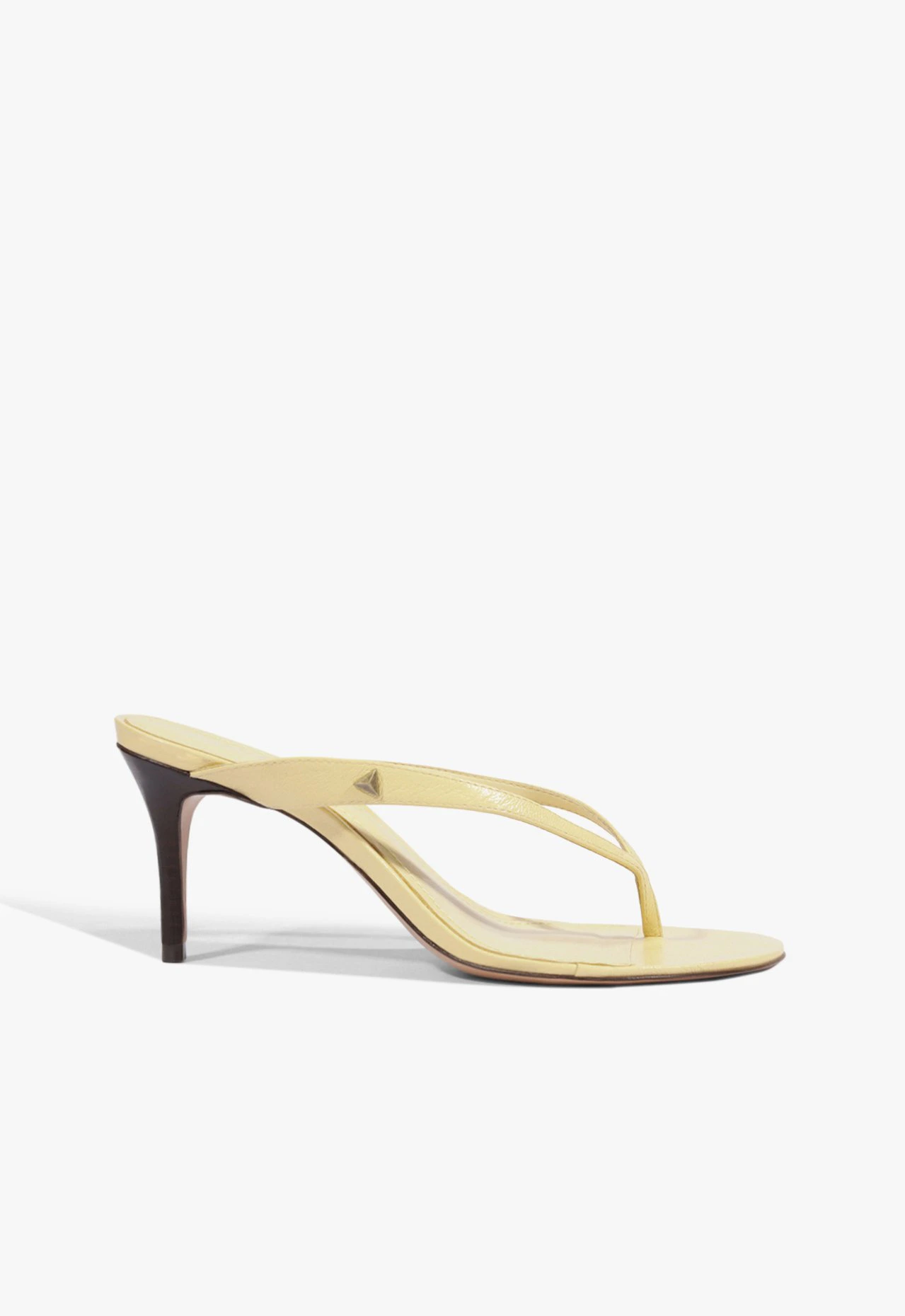Sandália Salto Fino Couro Amarelo Manteiga