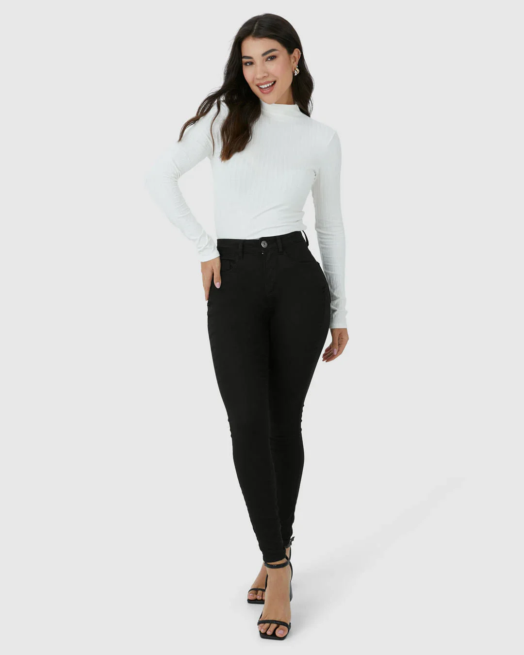 Calça Skinny Feminina Cintura Alta Elástico Interno Em Flex Jeans