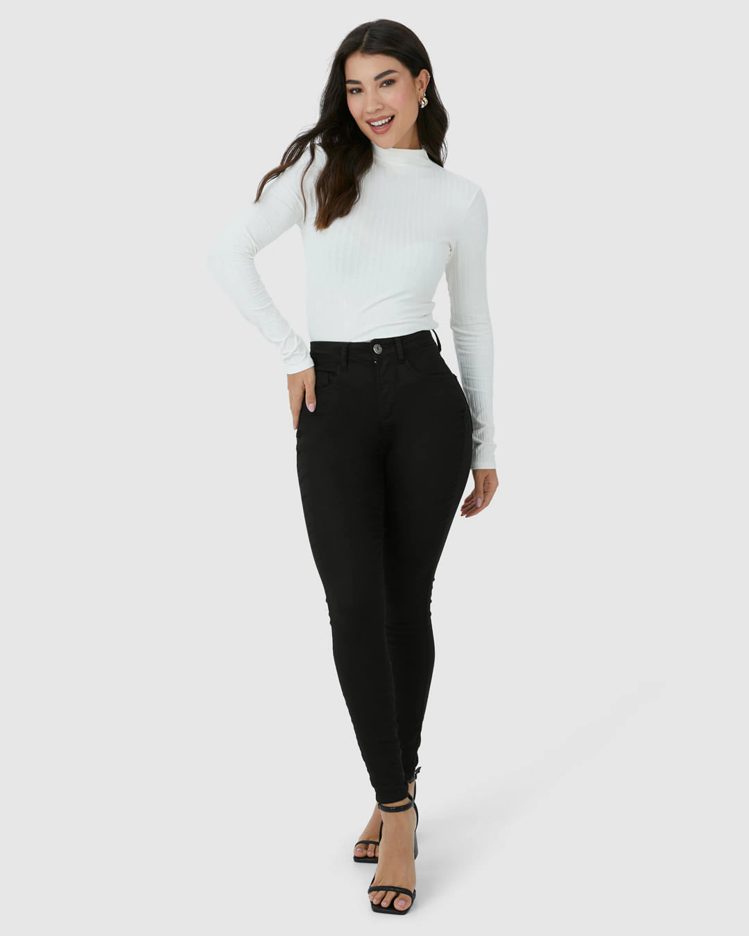 Calça Skinny Feminina Cintura Alta Elástico Interno Em Flex Jeans