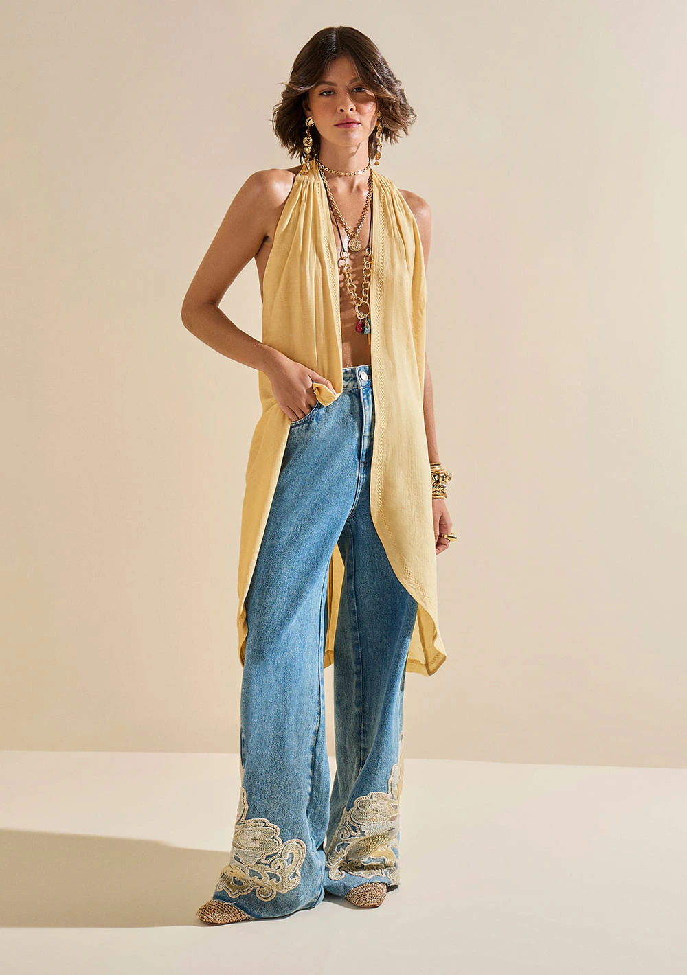 Calça Morena Rosa Wide Alta Azul
