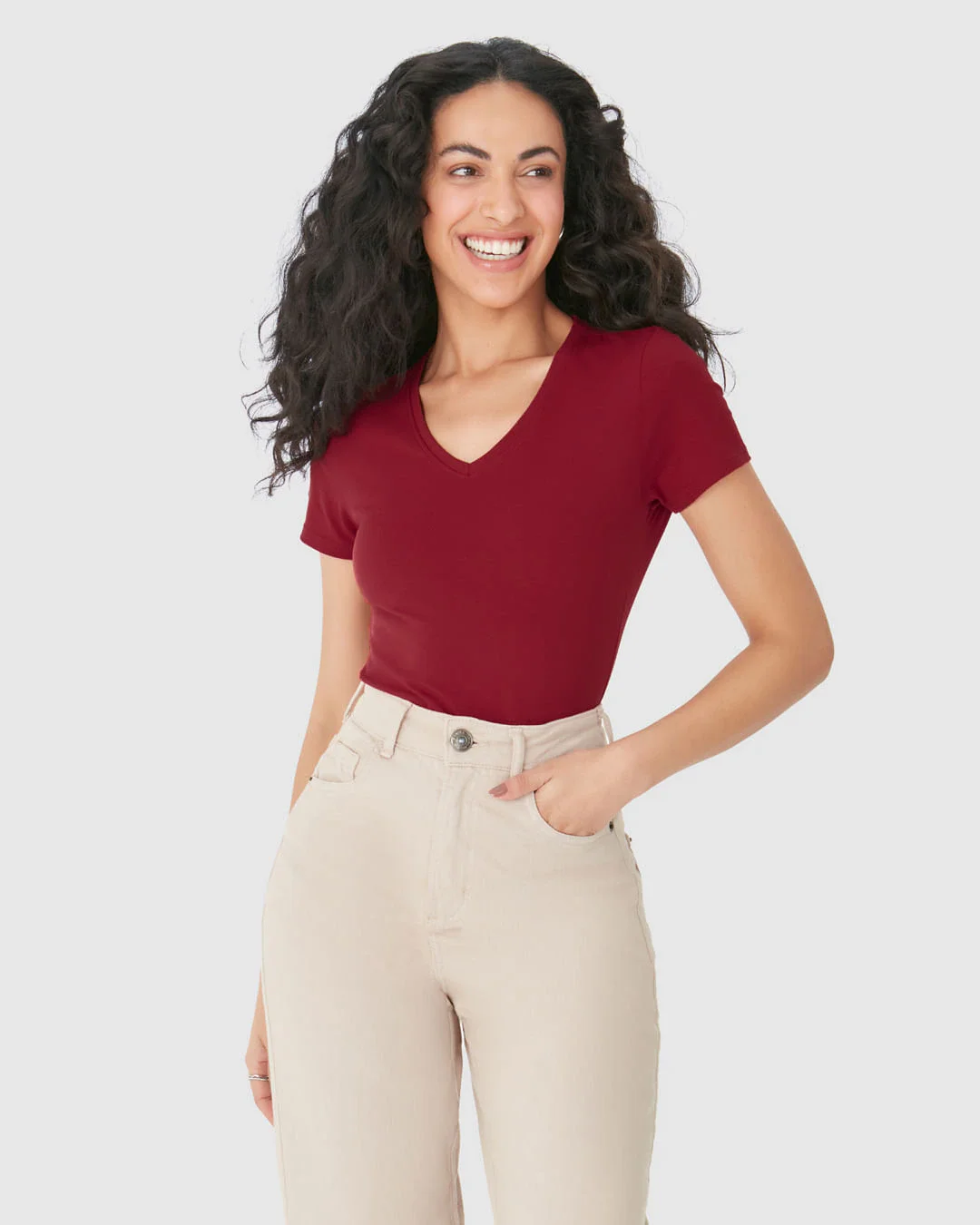 Camiseta Básica Feminina Decote V Em Algodão